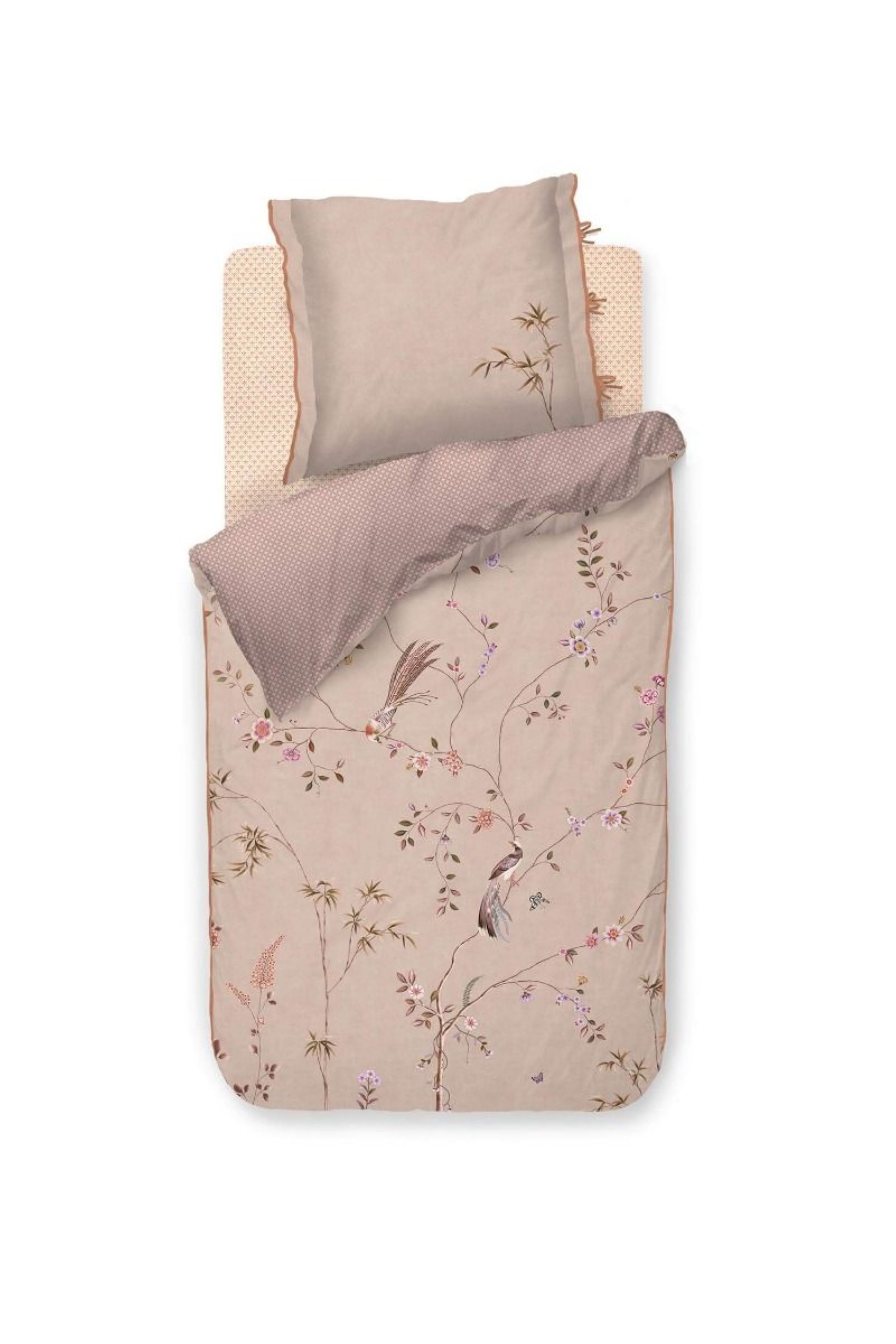 Bettwäsche PIP Studio Perkal Bettwäsche 135x200 Bamboo Blossom Khaki Vögel Zweige