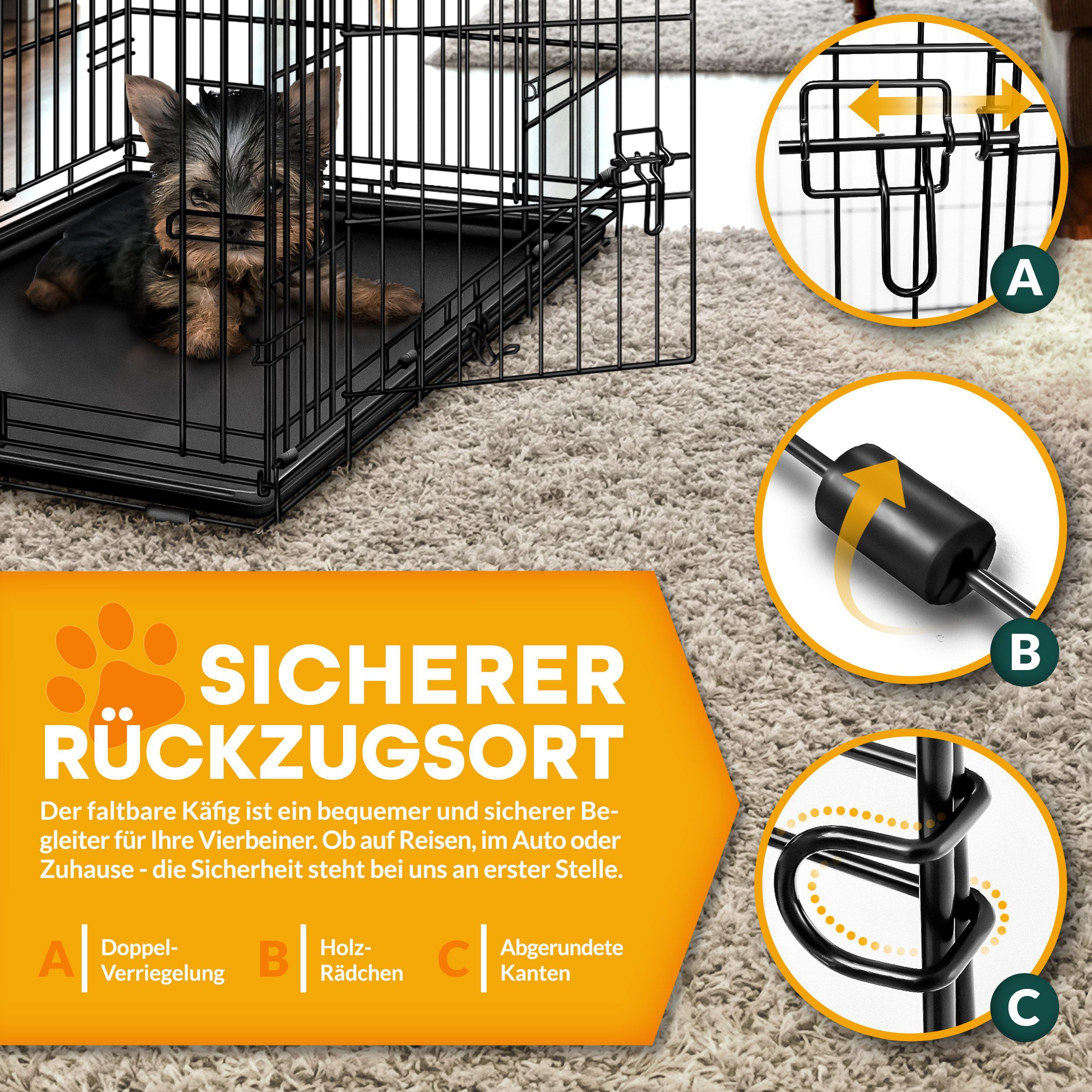 TRESKO Hunde-Transportbox TRESKO® Hundekäfig Metall Transportkäfig Auto Transportbox faltbar, Drahtkäfig