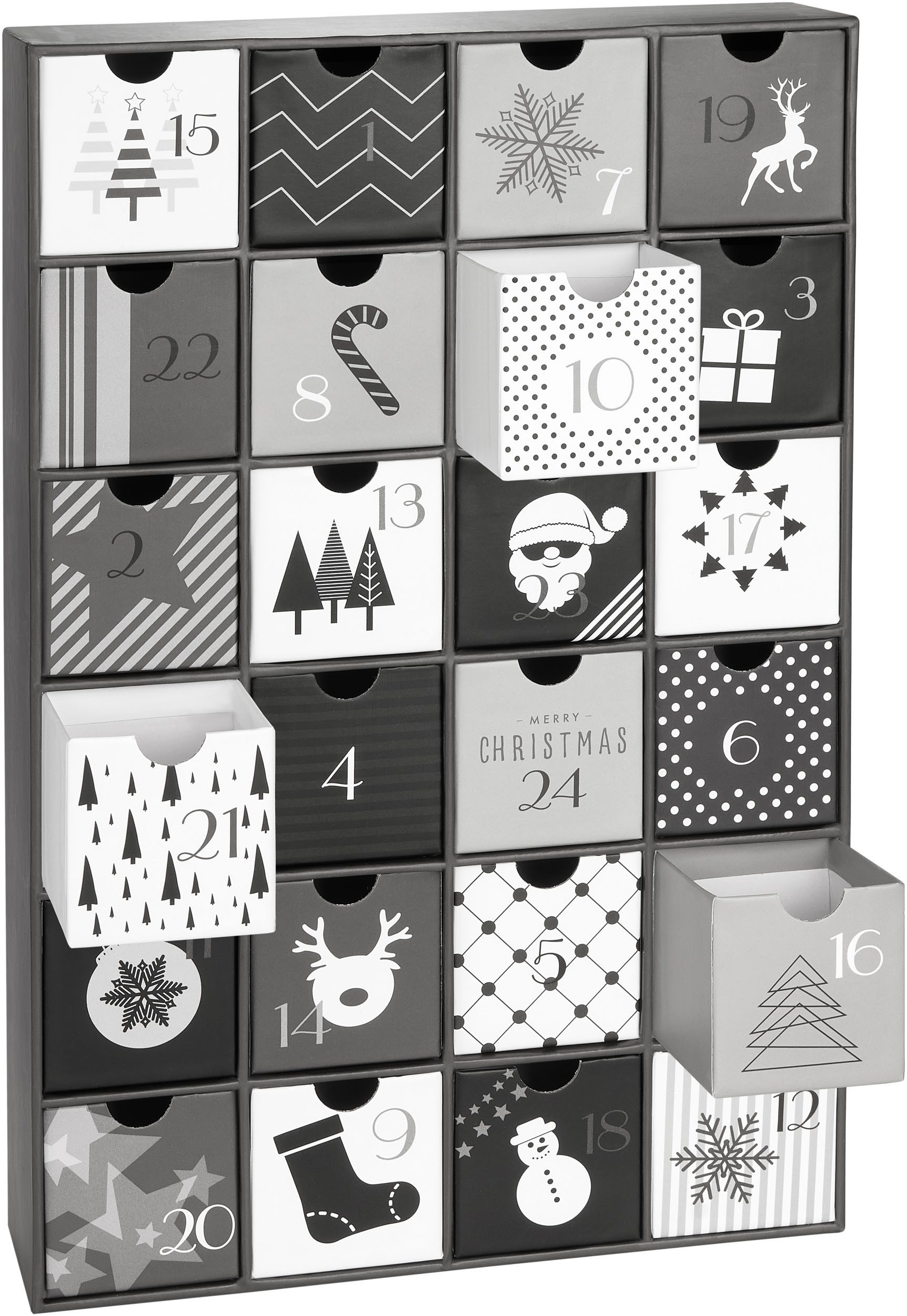 BRUBAKER befüllbarer Adventskalender DIY Weihnachtskalender mit 24 Türchen zum Befüllen Schwarz Weiß - 39cm (1-tlg), Kalender Weihnachten für Gutscheine Süßigkeiten