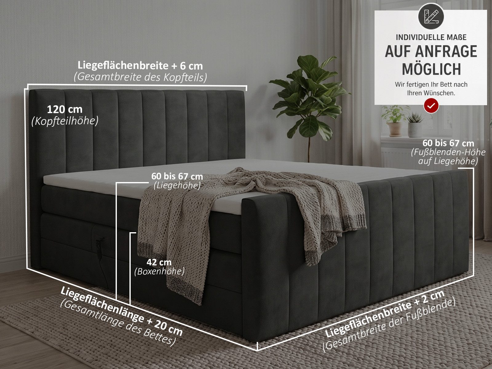 PAARA Boxspringbett elektrisch verstellbar mit Fußteil inkl. Matratze und Topper, mit einzigartigem Belüftungssystem