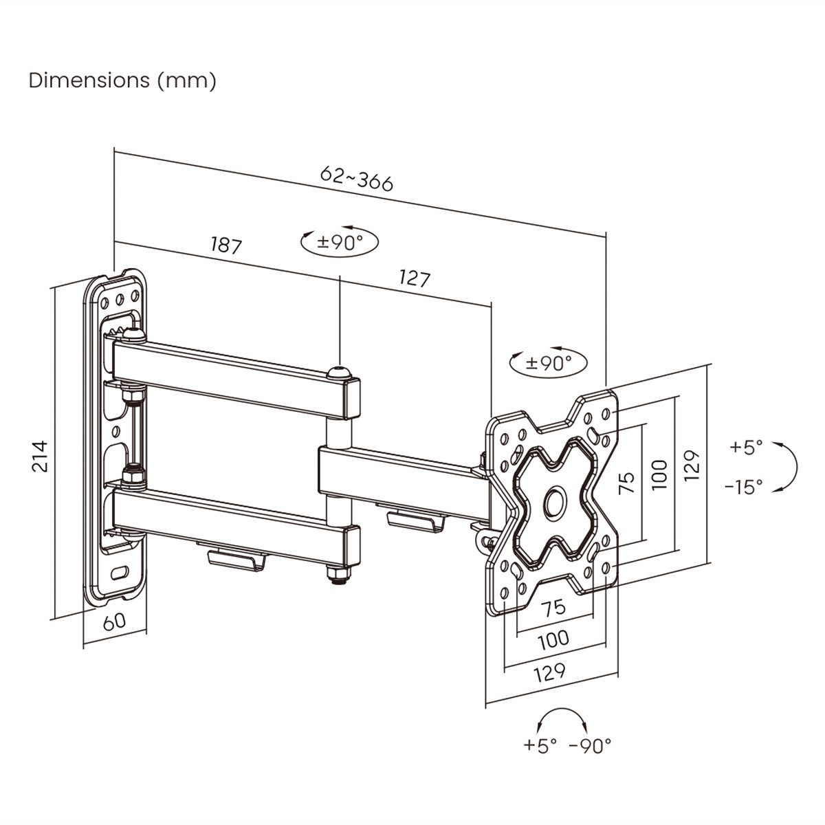VALUE Monitor-Halterung TV-Wandhalterung, 3 Drehpunkte, (bis 32 Zoll, 13-32 Zoll, bis 20 kg)