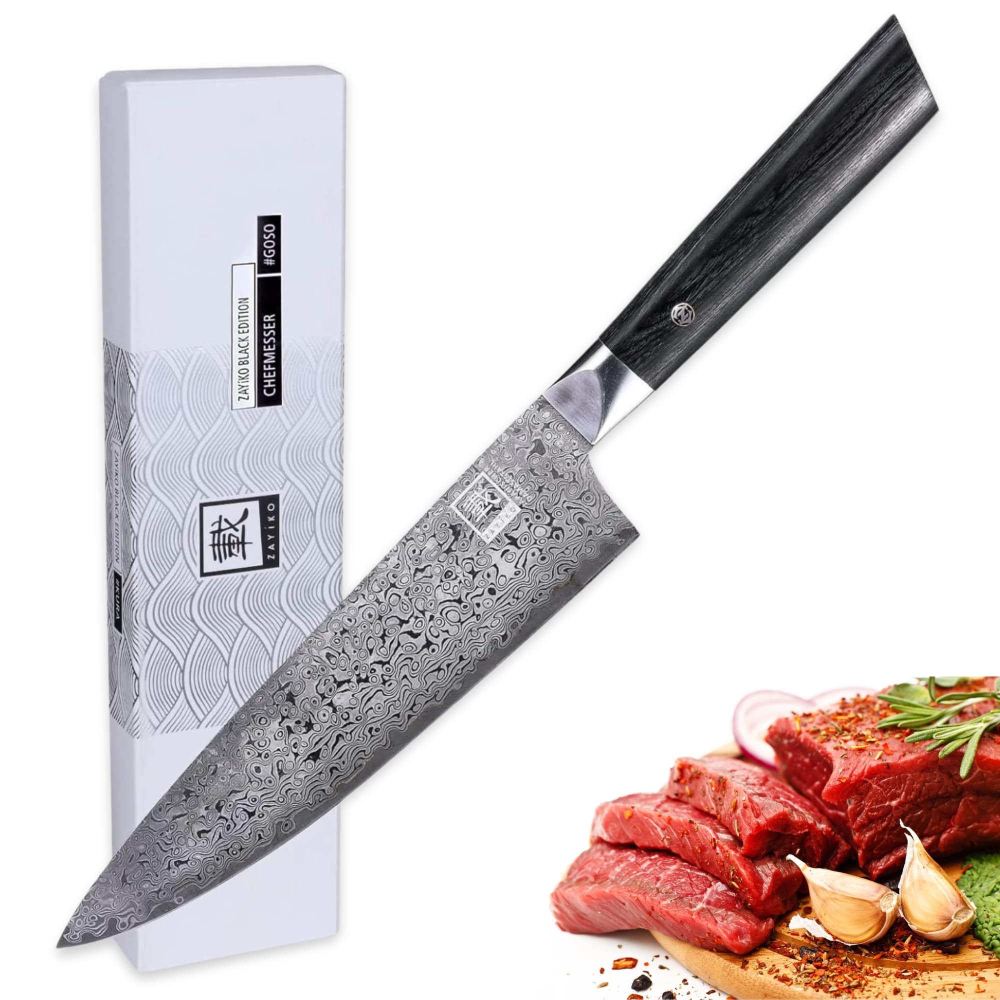 OTTO Kochmesser Black Edition Chefmesser Gyuto I 20cm Klinge I dunkler Damast I Pakkah, dunkler Damaststahl