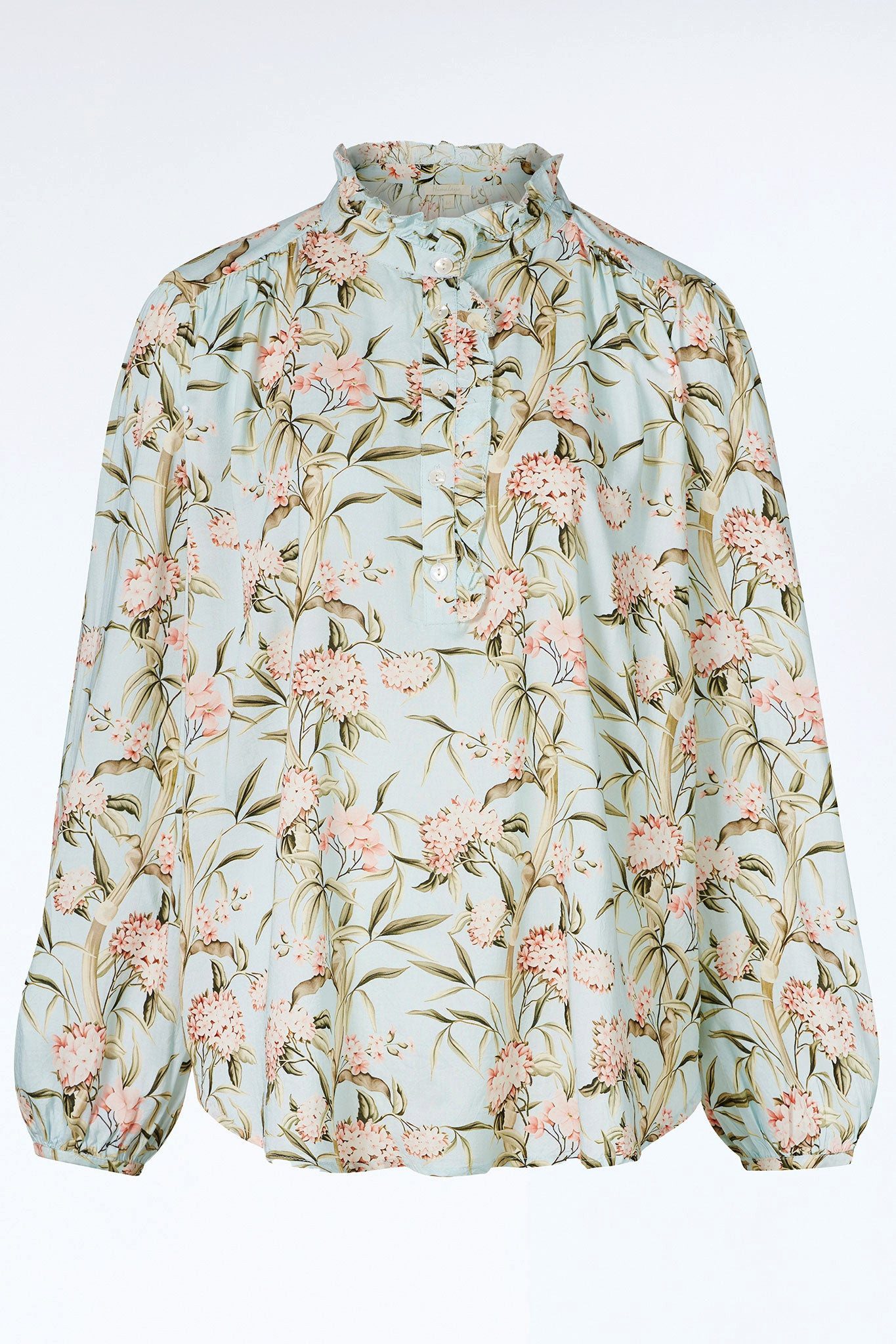 Himalaya Clothing Langarmbluse Bluse Damen mit Stehkragen - Langarm Bluse mit filigranem Blütenprint Fließende Modal-Viskose Bluse mit seidiger Haptik