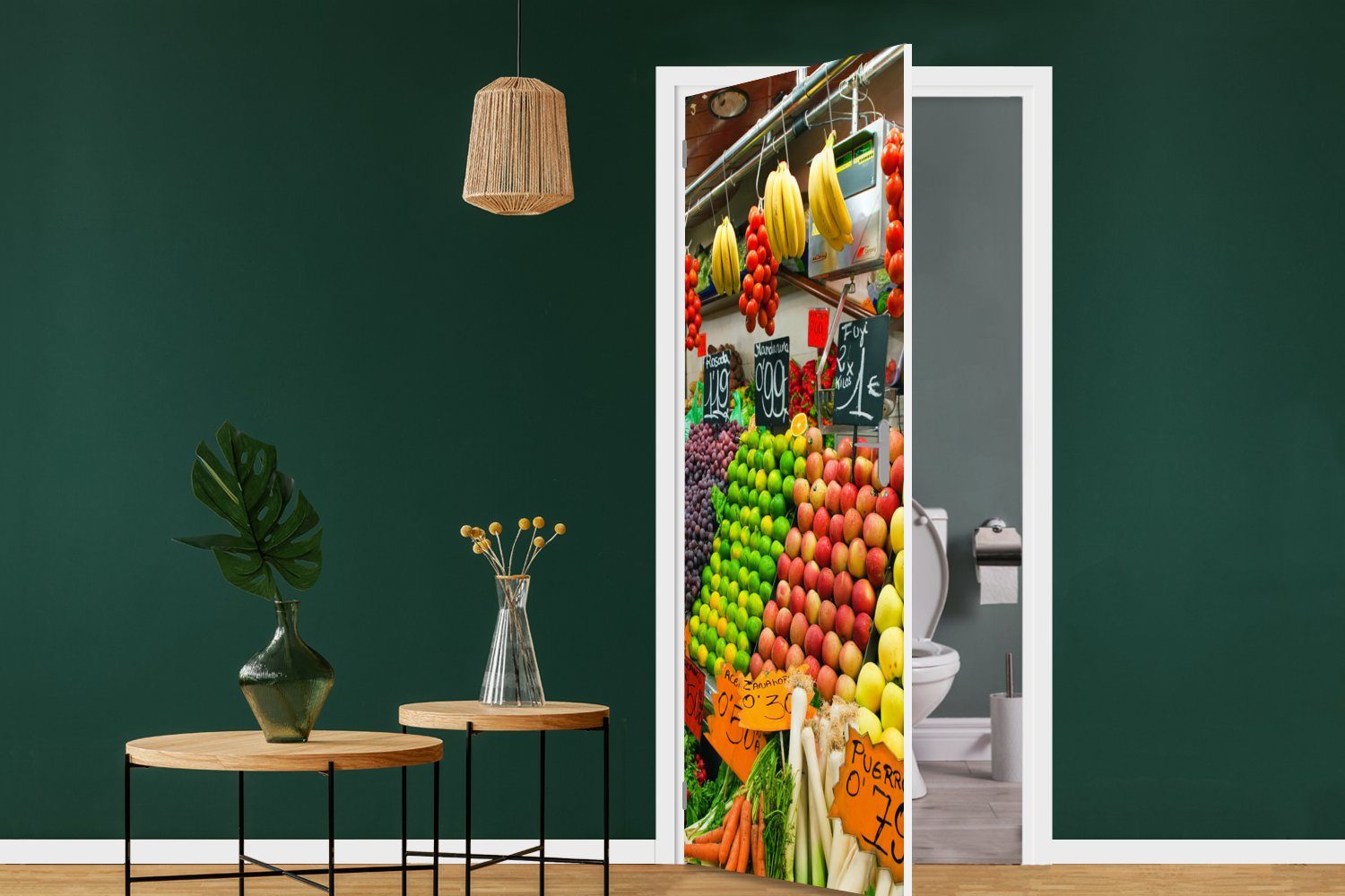 (1 - - 75x205 cm Gemüse Türaufkleber, St), Markt, MuchoWow Fototapete - Behälter Tür, bedruckt, Türtapete Obst für Matt,