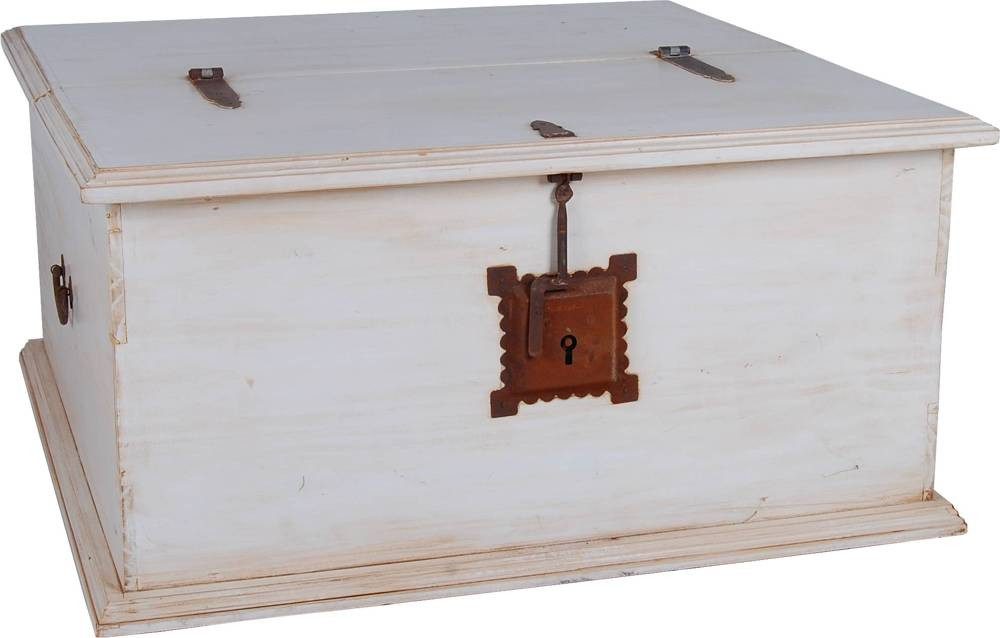 MiaMöbel Truhentisch Old White, aus massivem Pinienholz Weiß