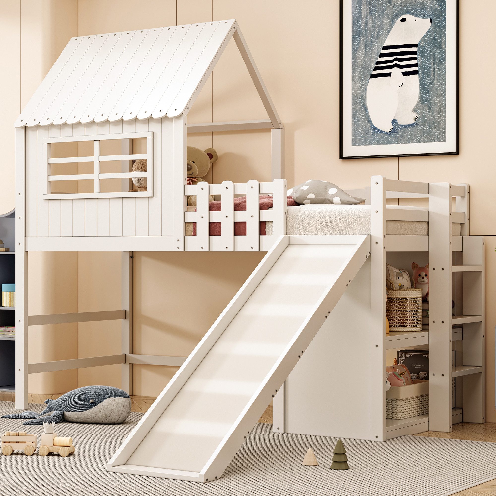 MODFU Kinderbett Massivholz Spielbett, Hochbett (mit günstig online kaufen