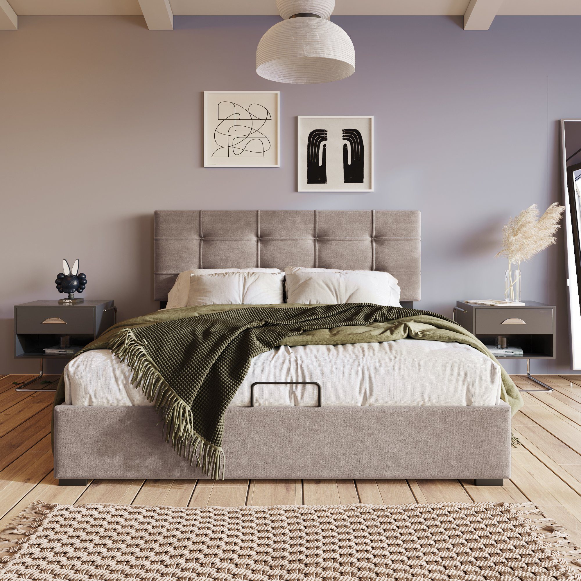 Boxspringbett (Funktionsbett, Doppelbett mit Bettkasten, Lattenrost und verstellbarem Kopfteil), Polsterbett hydraulisches Bett 140x200 cm, Bezug aus Samt