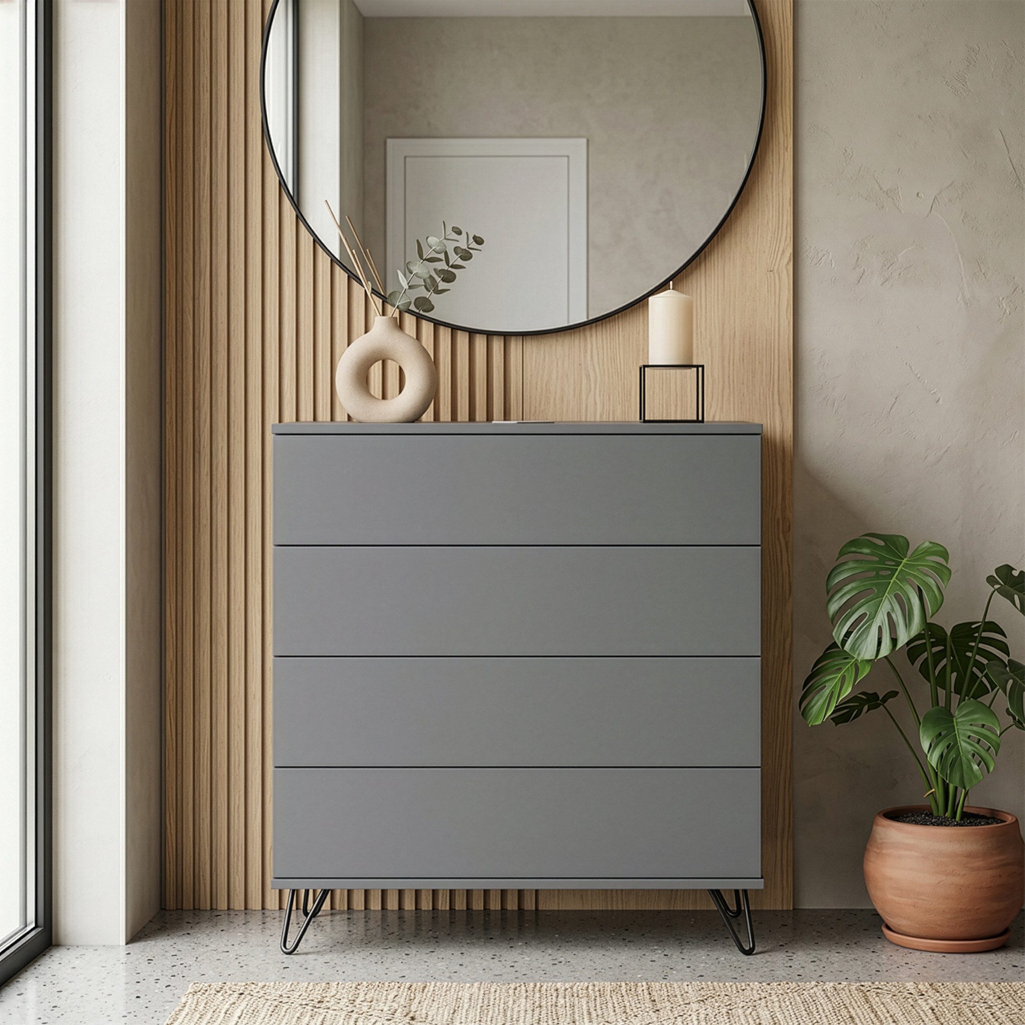 InnoFurn Kommode Elara, Schrank mit 4 Schubladen, Sideboard mit Push-to-Open