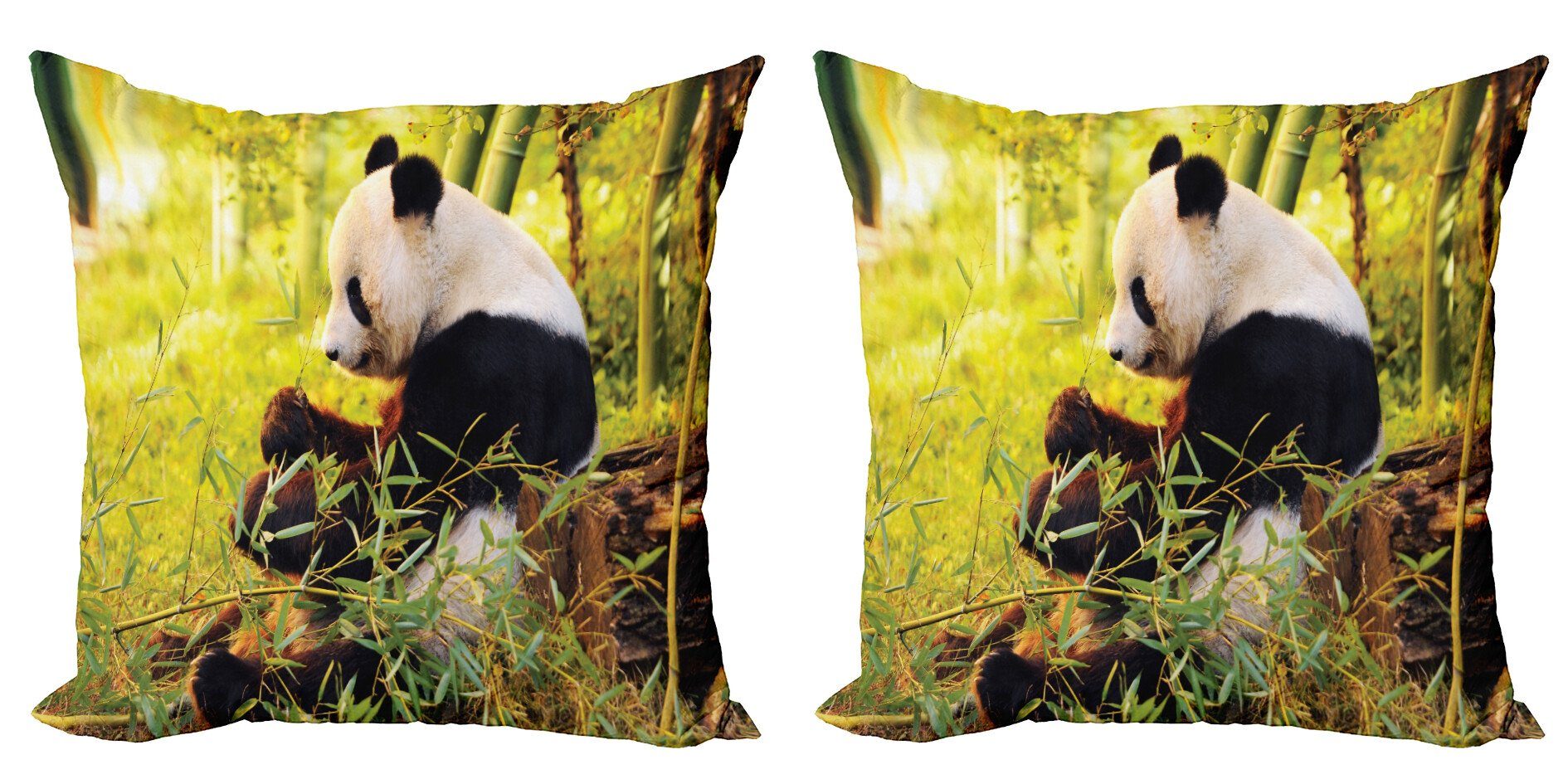Tier Accent Modern Digitaldruck, Abakuhaus Panda sitzen Stück), Doppelseitiger Kissenbezüge in Wald (2