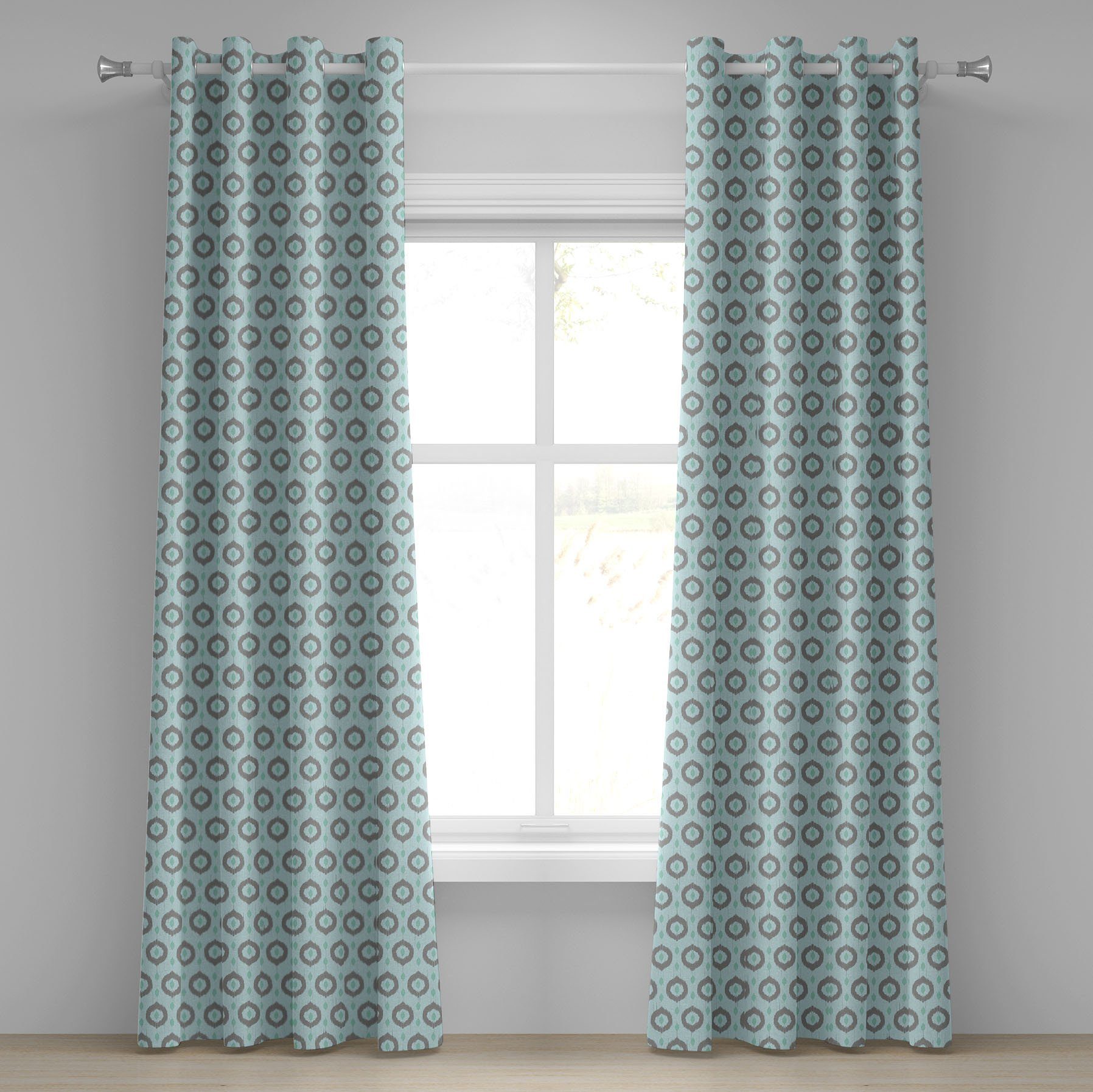 Gardine Dekorative 2-Panel-Fenstervorhänge für Schlafzimmer Wohnzimmer, Abakuhaus, Seafoam Ikat-Art-Muster