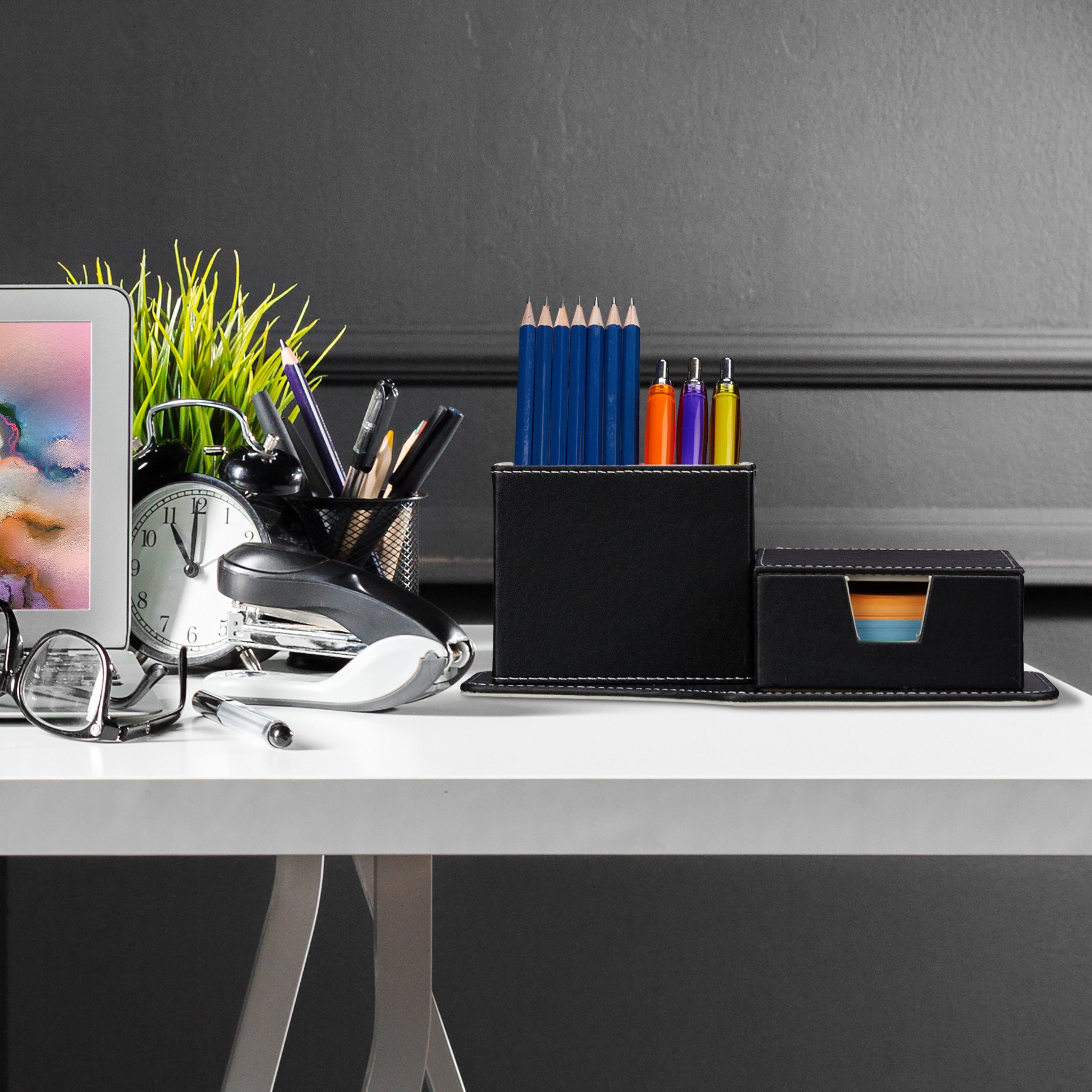 Schwarz relaxdays Organizer Schreibtischaufsatz aus Schreibtisch Creme Kunstleder, Schwarz