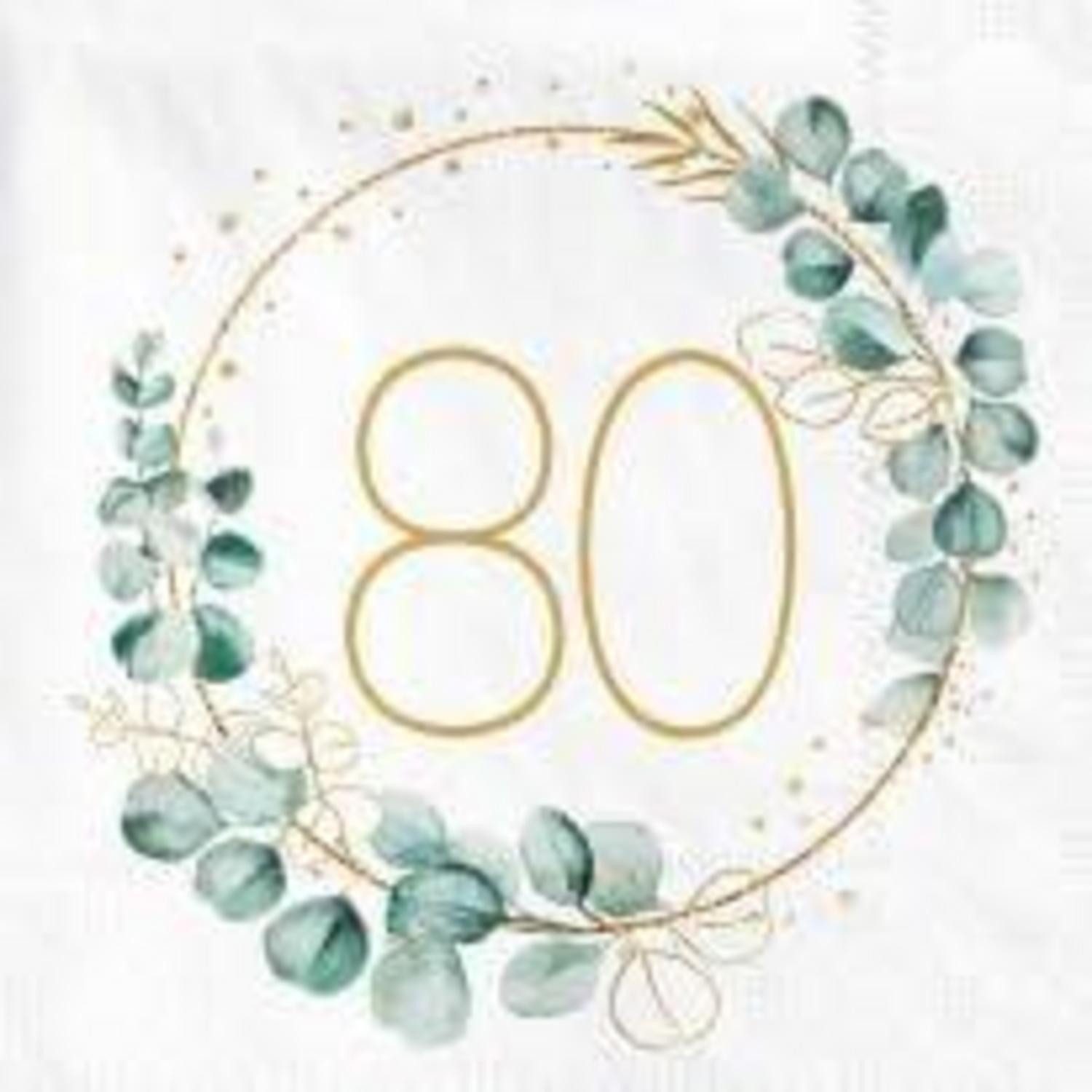 Hängedekoration Servietten 80. Geburtstag Eukalyptus Gold Grün 40 Stück Gruene Papier