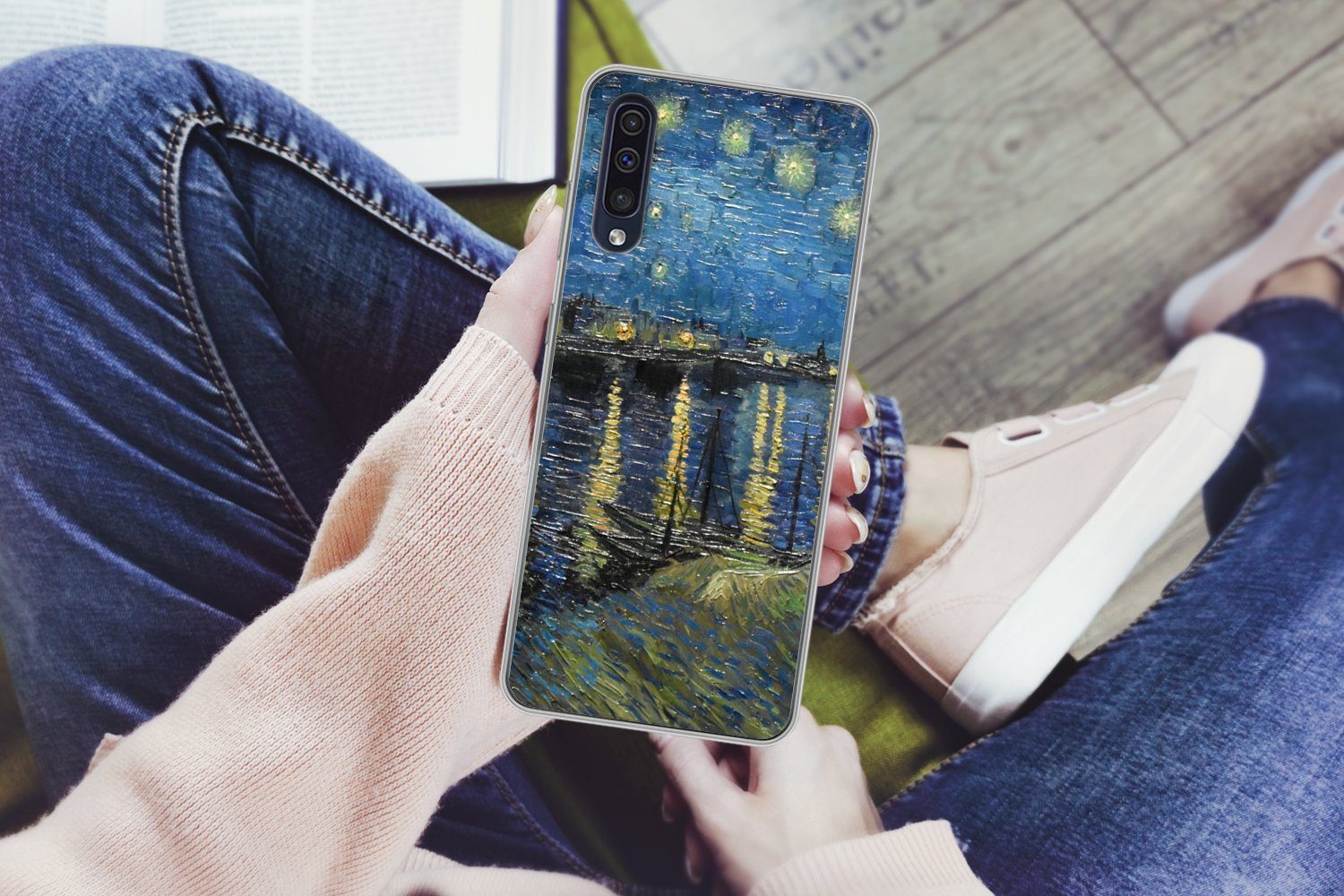 MuchoWow Handyhülle für Samsung Galaxy A50 Sternennacht über der Rhone - Van Gogh - Kunst, Smartphone-Bumper, Print, Handy Schutzhülle Dünn