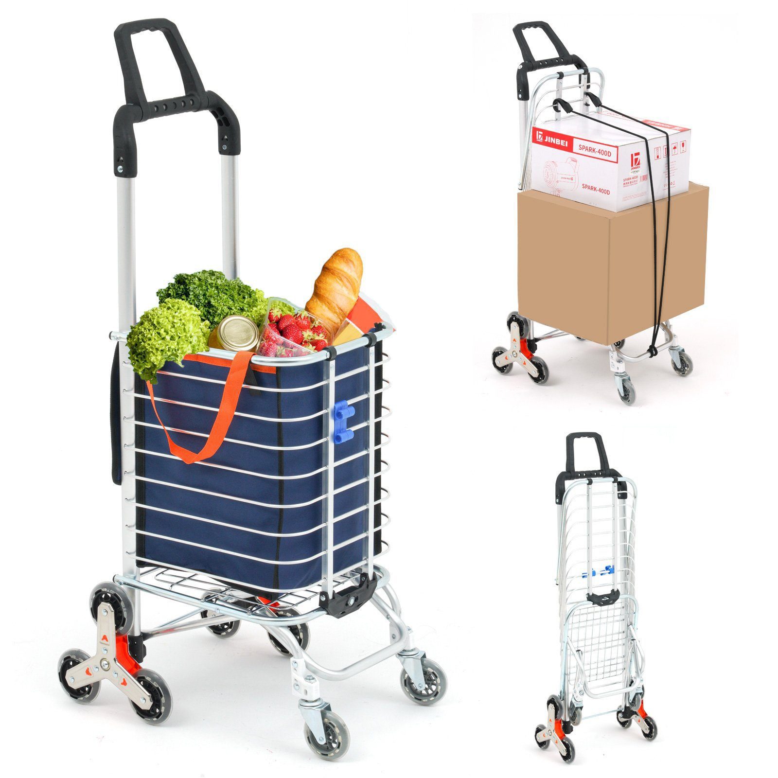 LBLA Einkaufstrolley Klappbarer Einkaufswagen mit 8 Räder und abnehmbare Tasche, 35 l, Wasserdichter 35L Shoppingtrolley Treppensteiger