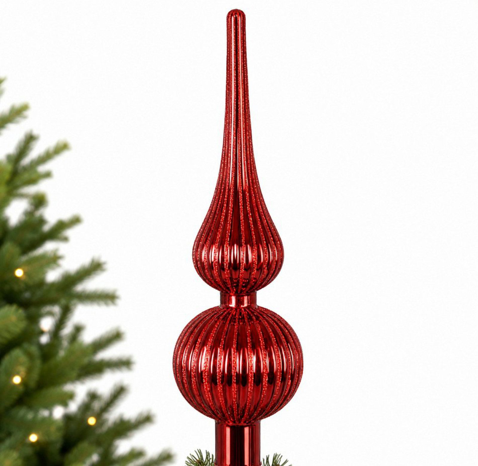Koopman Christbaumspitze Baumspitze Glas Rot 30cm (1-tlg), Glas, Leichtgewichtig, 30cm hoch, Weihnachten
