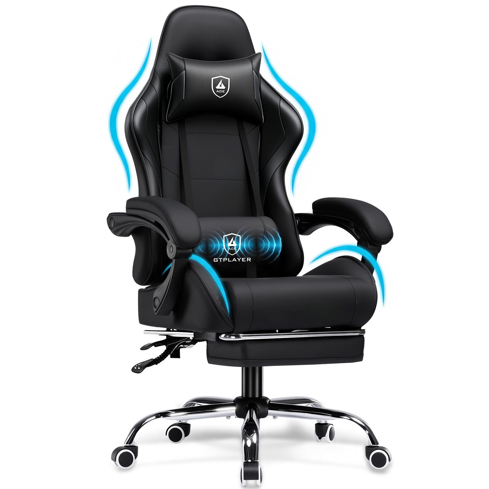 GTPLAYER Gaming-Stuhl Gaming Stuhl Chair Gamer Sessel Ergonomischer Gamer Stuhl, Gepolstert Gamingstuhl 150 Kg, schwarz