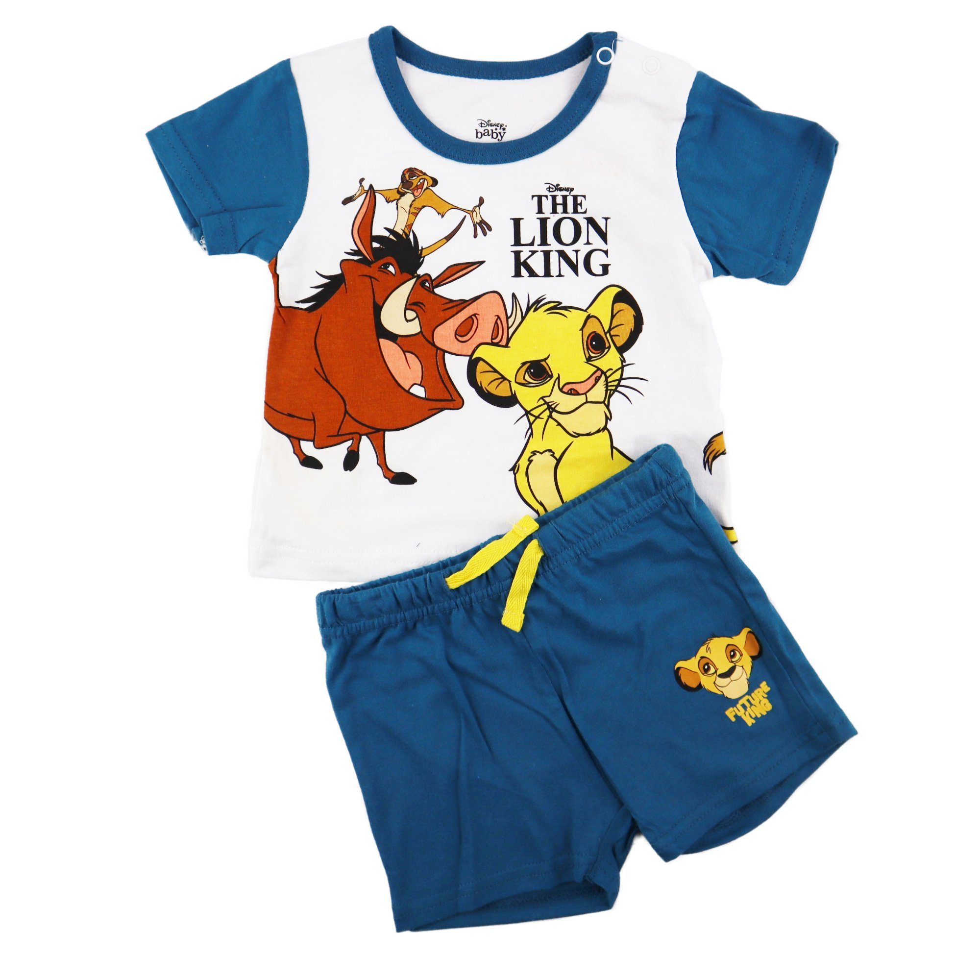 Disney The Lion King Print-Shirt König der Löwen Simba Baby Kinder Jungen Sommerset Shorts plus T-Shirt Gr. 62 bis 86, 100% Baumwolle Blau