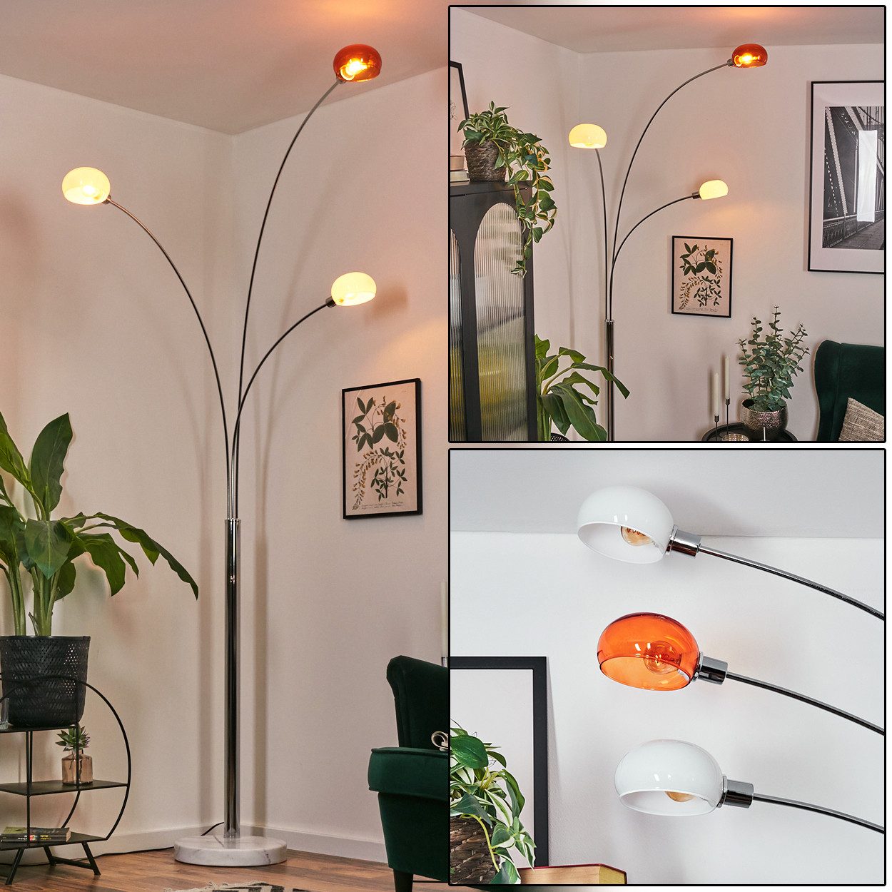 hofstein Stehlampe Stehlampe aus Metall in Weiß/Chrom/Orange, Retro-Design, verstellbare Stehleuchte mit Marmorfuß und Schalter am Gehäuse, E14