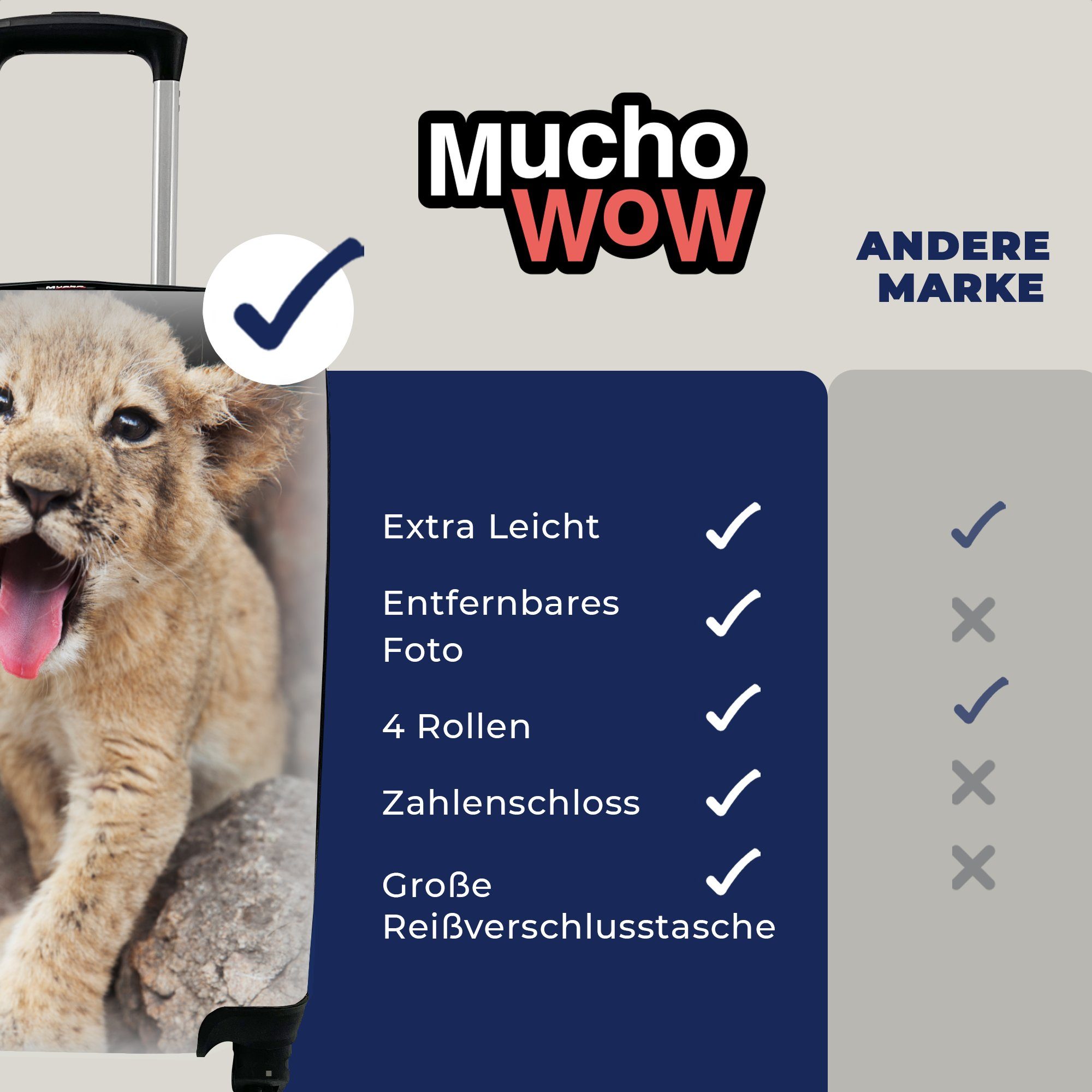 - Niedlich, mit für Jungtier Reisetasche Handgepäck Löwen rollen, Rollen, Handgepäckkoffer Trolley, - MuchoWow Ferien, 4 Reisekoffer