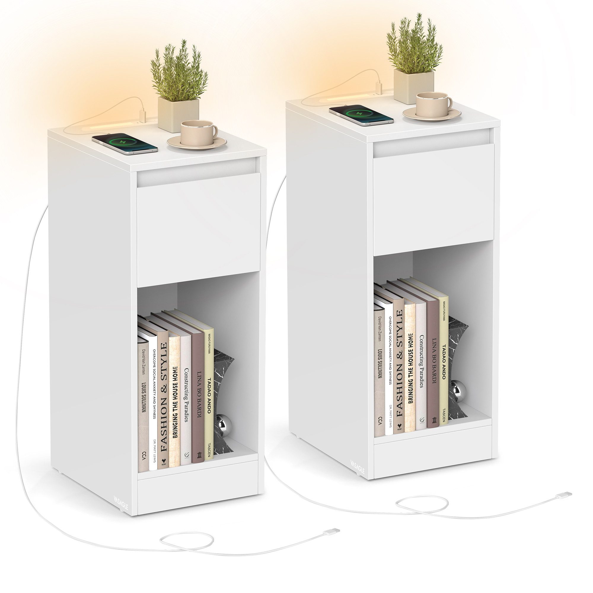 VASAGLE Nachttisch (2-St), schmal Beistelltisch, Nachtschrank mit LED-Beleu günstig online kaufen