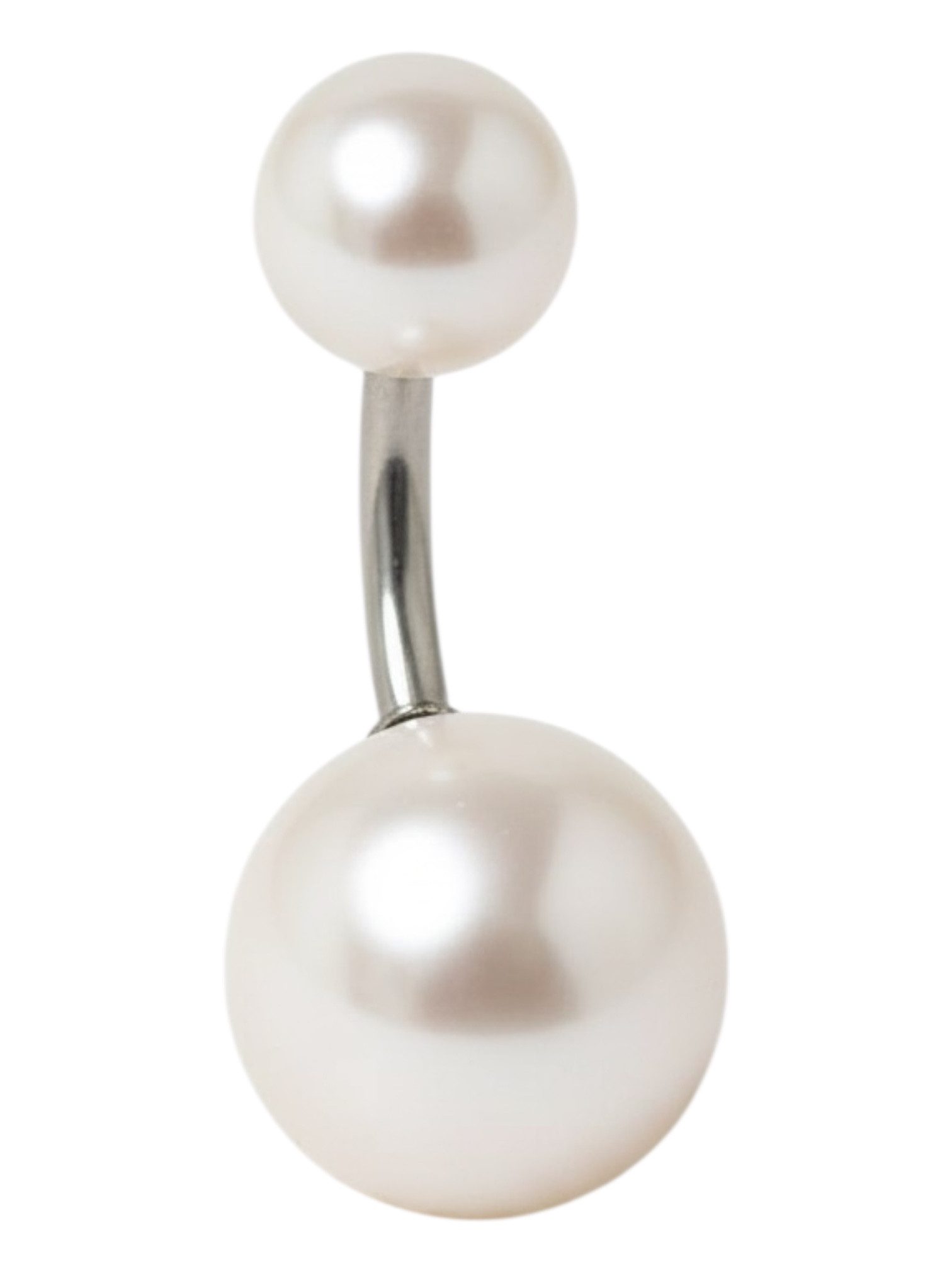 Karisma Schmuck Bauchnabelpiercing Luxus mit echter Perle – Weiße 9 mm Naturperle & pfirsichfarbene, Perle, 18 K weißgoldvergoldeter Steg
