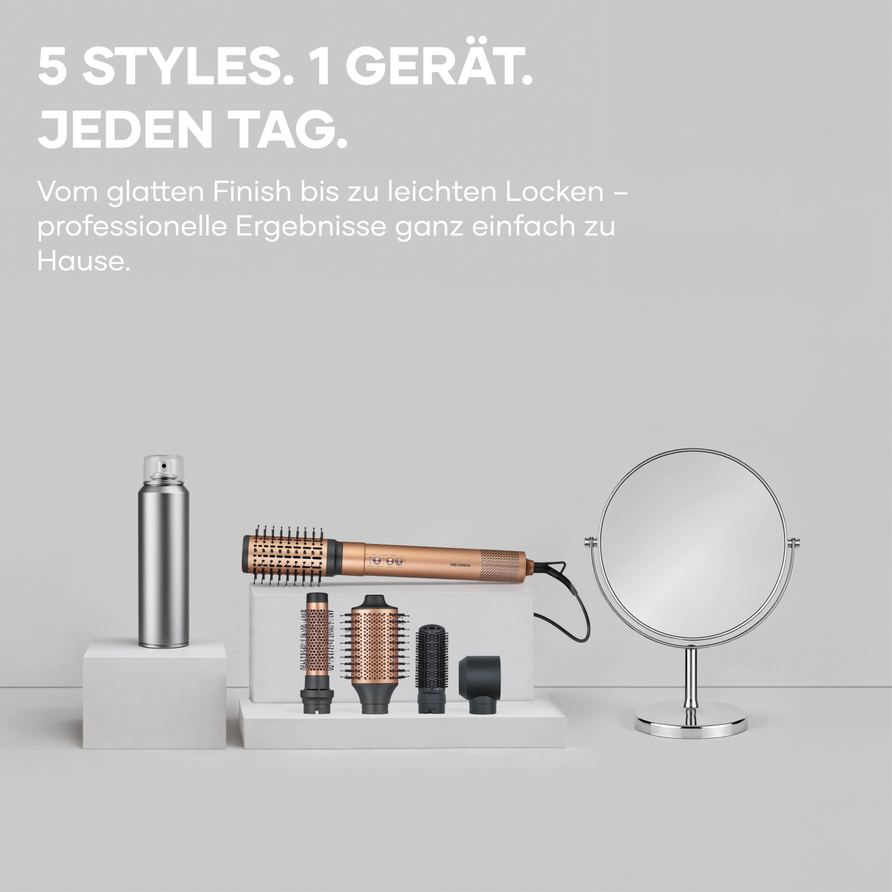 Severin Multihaarstyler S-Style Multi-Styler Pro, WL 0685, 5 Aufsätze, Föhn - Trockner - Volumisieren - Locken - Glätten, bronze
