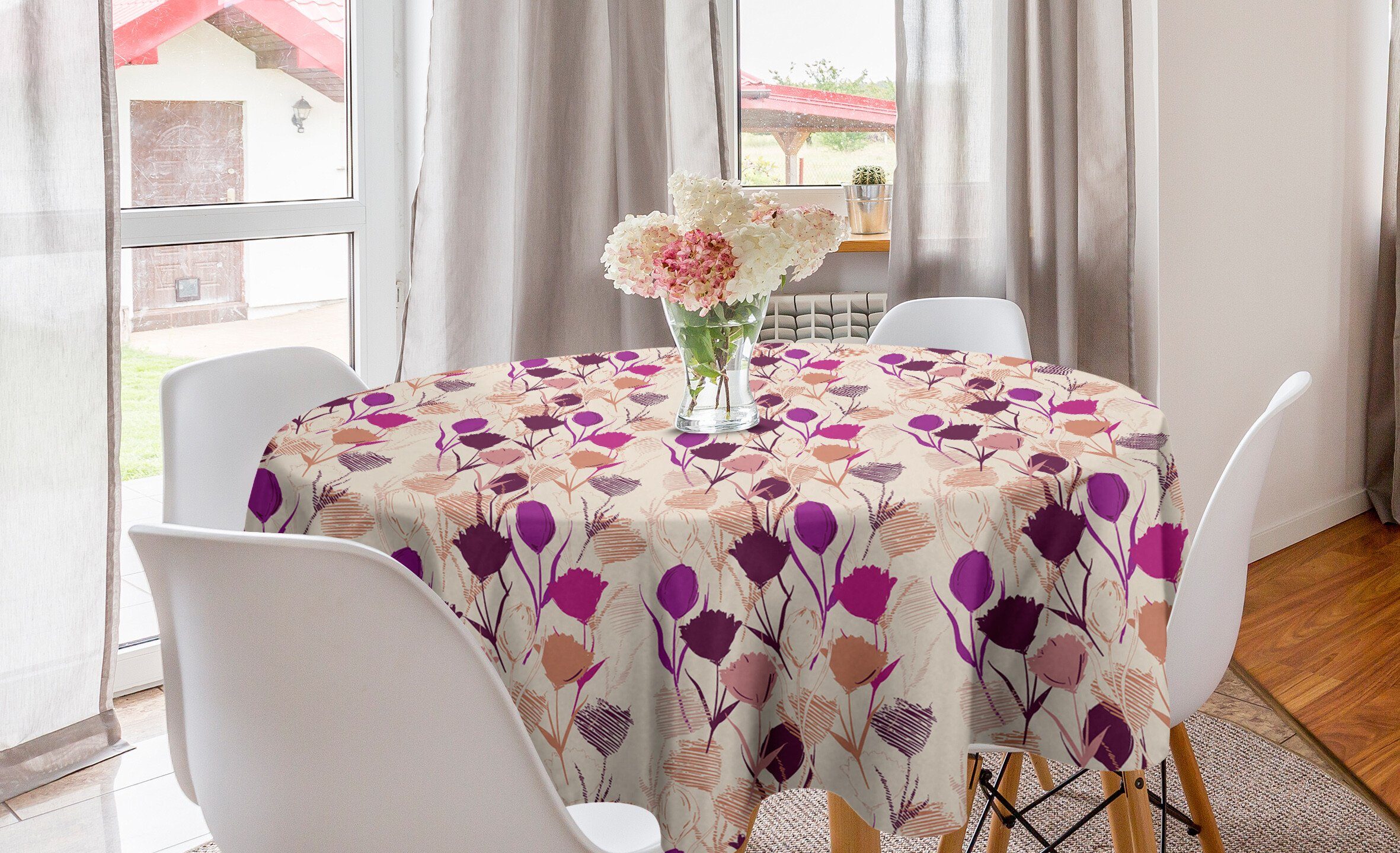 Tischdecke Abdeckung Kreis Küche und Tulpen Nelken Esszimmer Abakuhaus Dekoration, Blumen für Tischdecke