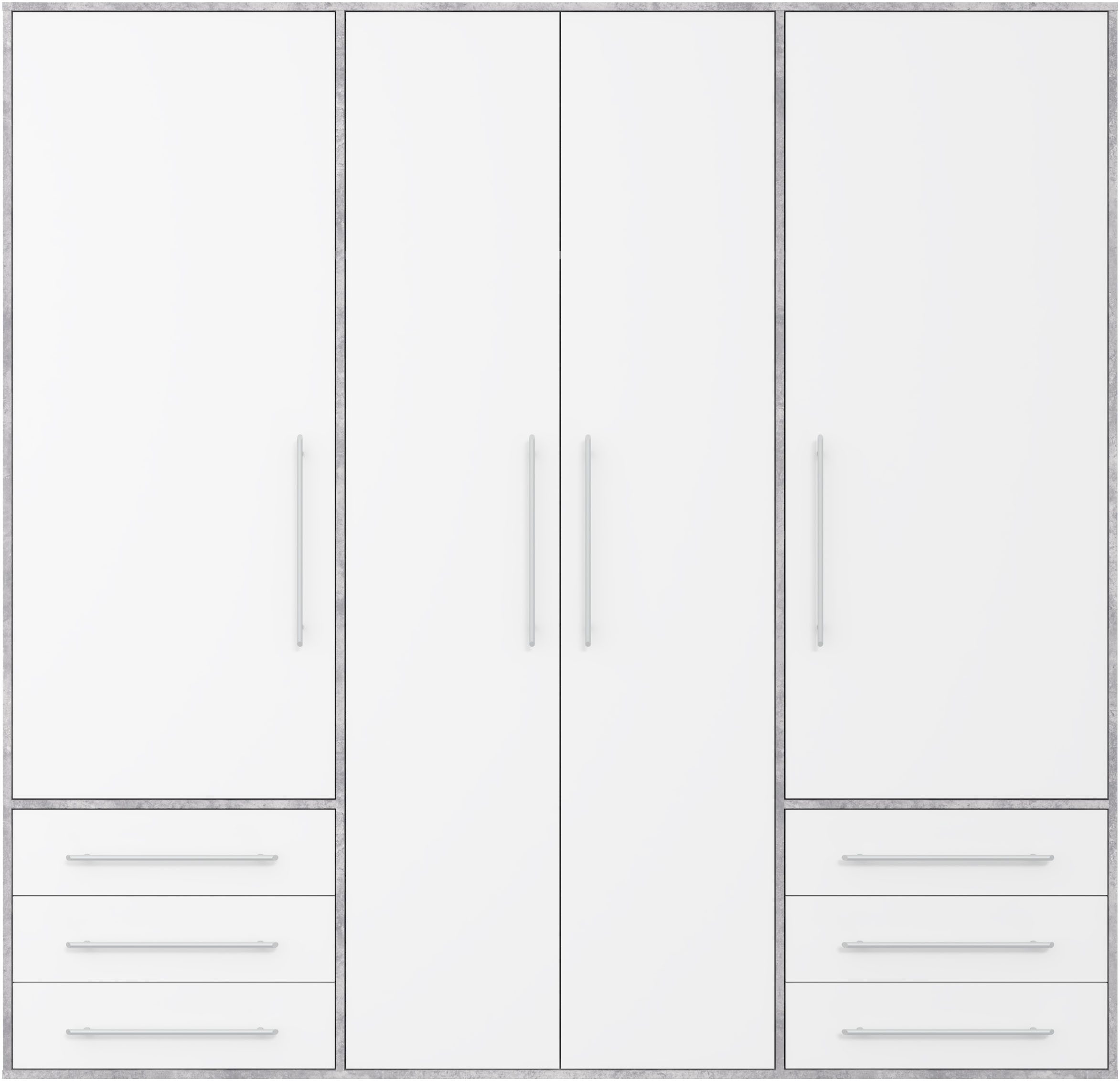 FORTE Drehtürenschrank Mokkaro, Kleiderschrank,zeitloses Design, 4 türig viel Stauraum, Schubladen, Stangengriffe, Made in Europe