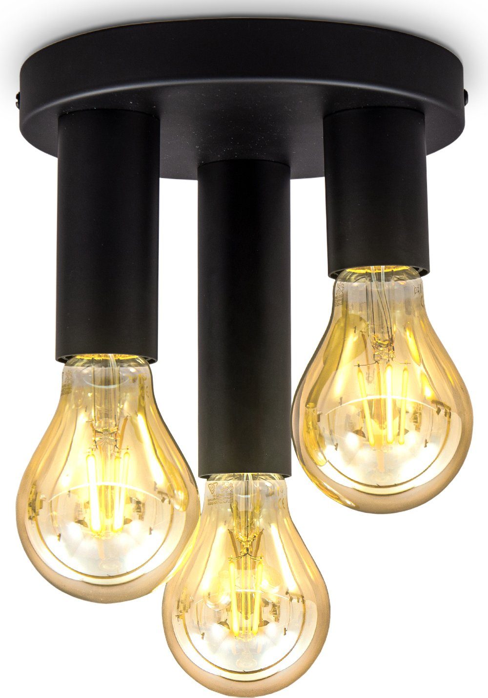 Deckenspot BK_DS1383 Retro Deckenlampe, Schwarz, Metall, E27-Fassung, Ø19cm