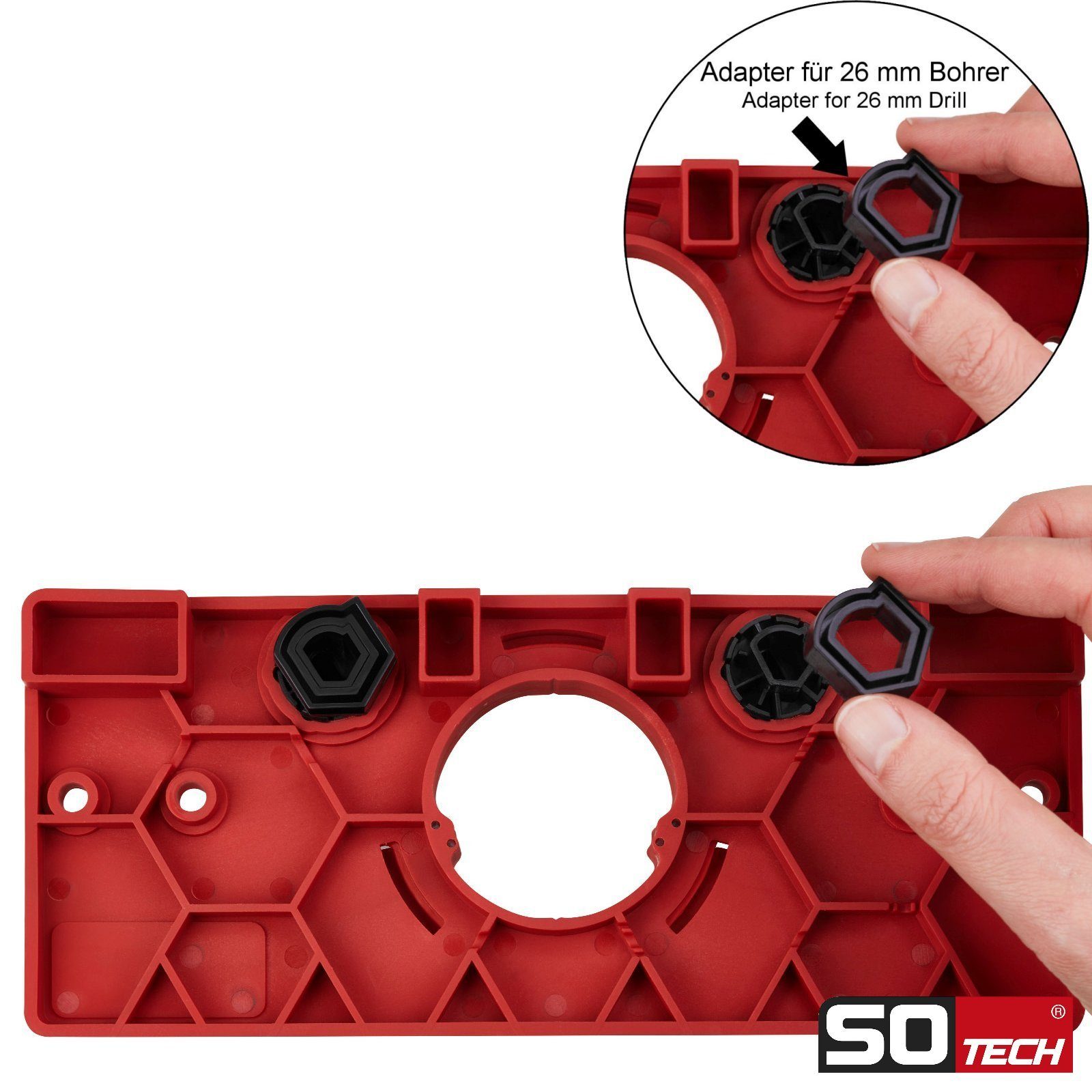 SO-TECH® Möbelbeschlag Bohrschablone BSK-35-T45 / T52 für Topfband Scharnier (1 St), mit Forstnerbohrer Ø 35 mm für Topfscharniere – Bild 5 von 5