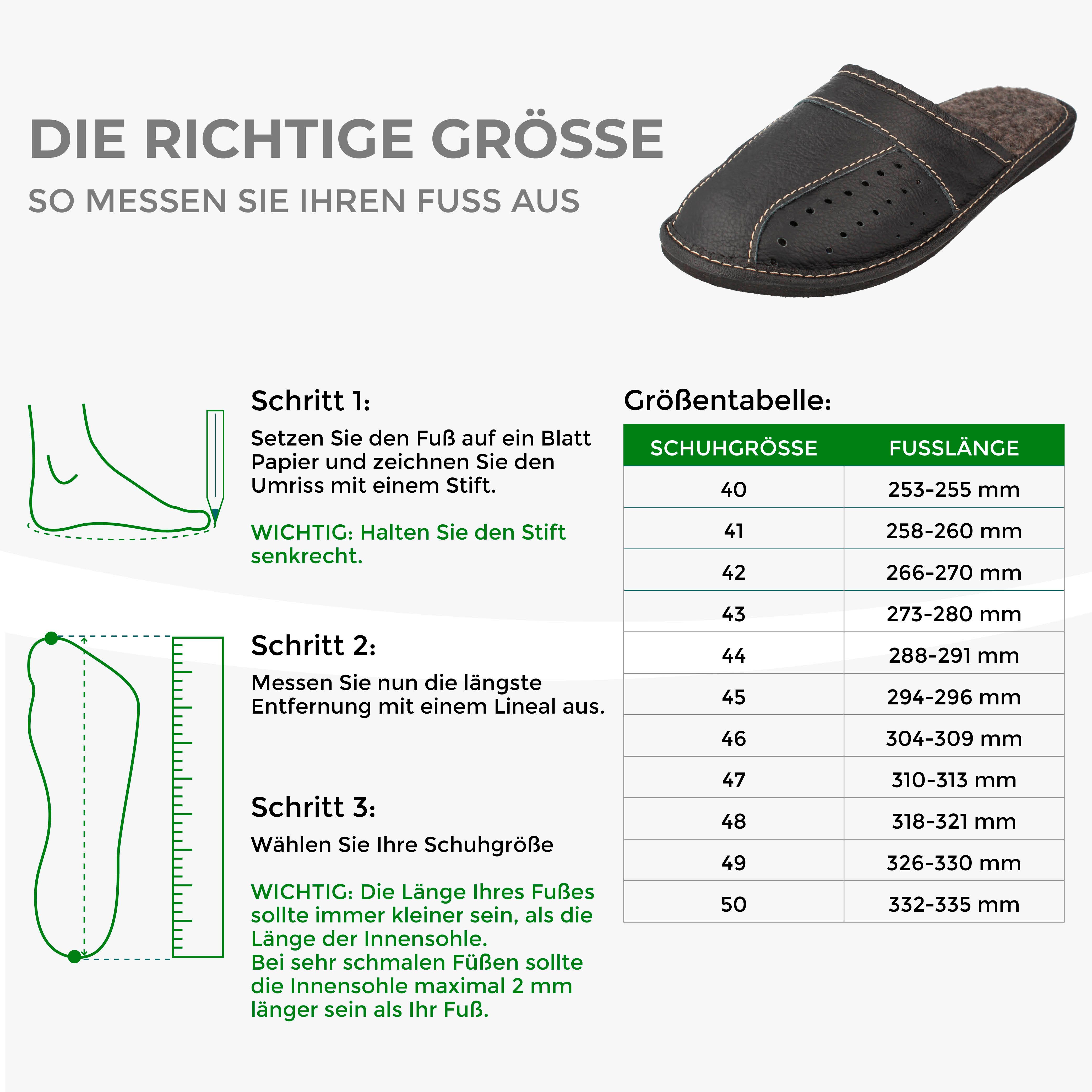 filsko Wolmar Herren Hausschuh (1 Paar, Obermaterial aus Leder) bis Schuhgröße 50, Pantoffeln, Slip-On