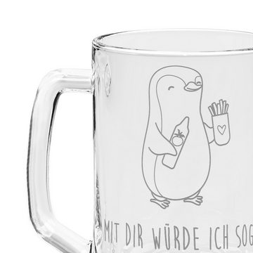 Mr. & Mrs. Panda Bierkrug Pinguin Pommes - Transparent - Geschenk, Bier Krug, Vatertag, Geschen, Premium Glas, Auffällige Gravur