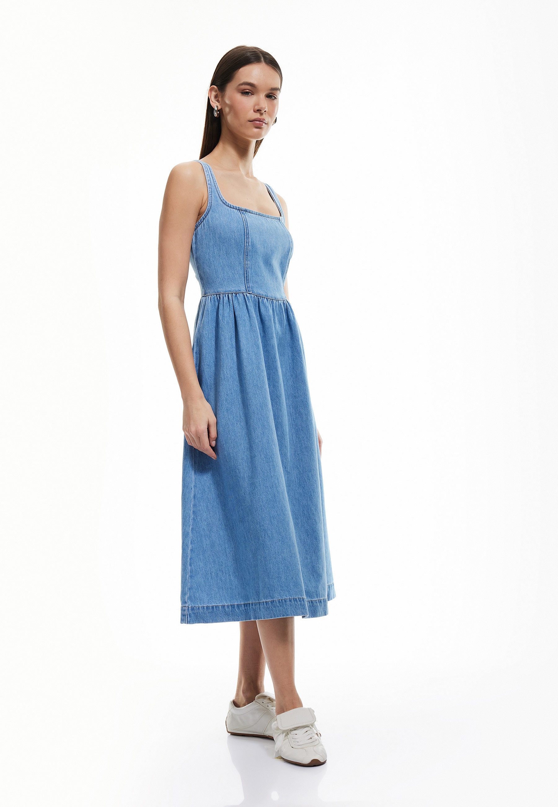 Koton Jeanskleid Denim Midi Länge Jeanskleid