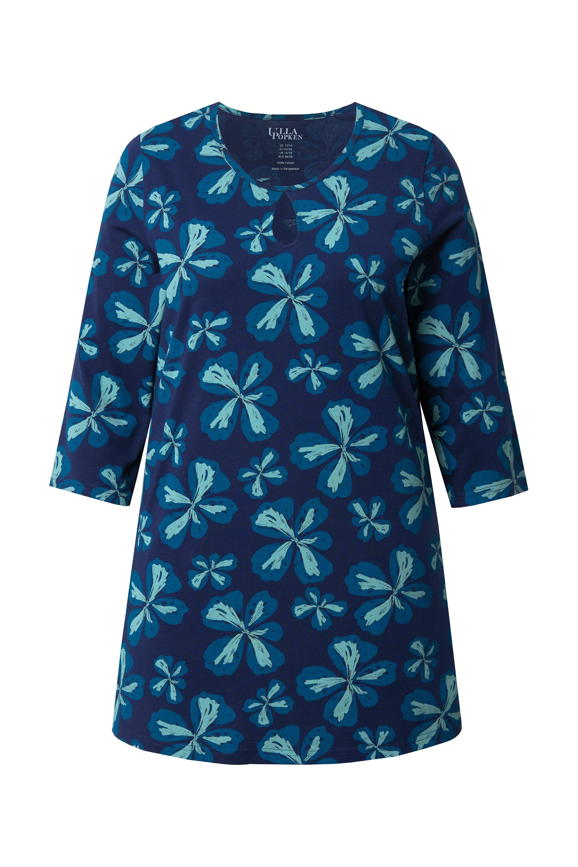Ulla Popken Longshirt Longshirt Blüten A-Linie Rundhals 3/4-Arm günstig online kaufen