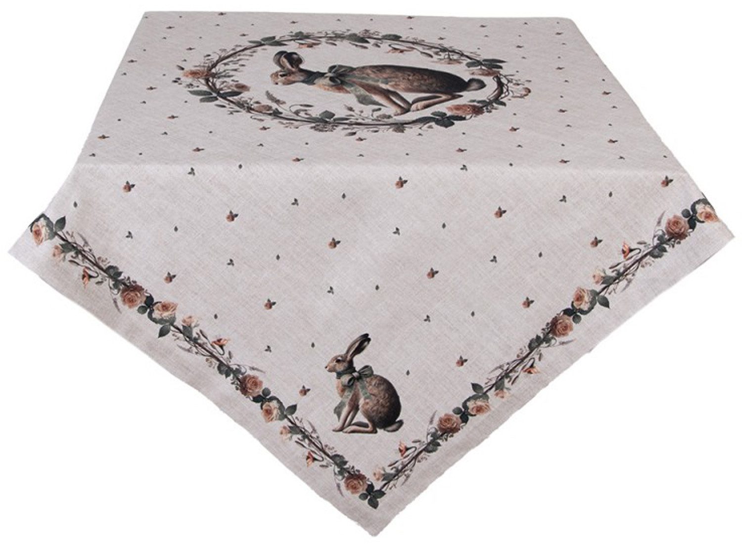 Clayre & Eef Tischdecke Natural Linen Easter (1-tlg, 1-teilig), quadratische Tischdecke Mitteldecke ca.100x100cm Baumwolle