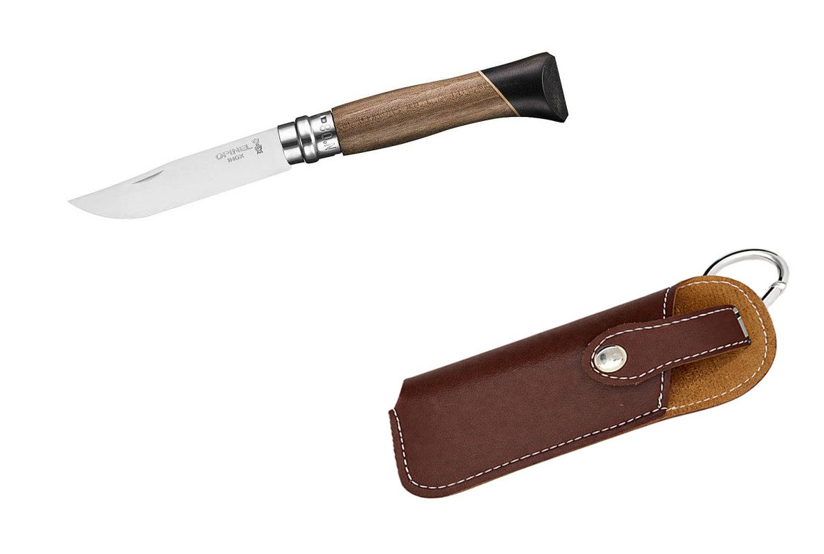 Opinel Taschenmesser Opinel No 08, ATELIER, Walnussholz/Ahorn/Ebenholz, (Opinel No 08, ATELIER, Walnussholz/Ahorn/Ebenholz inkl. Etui)