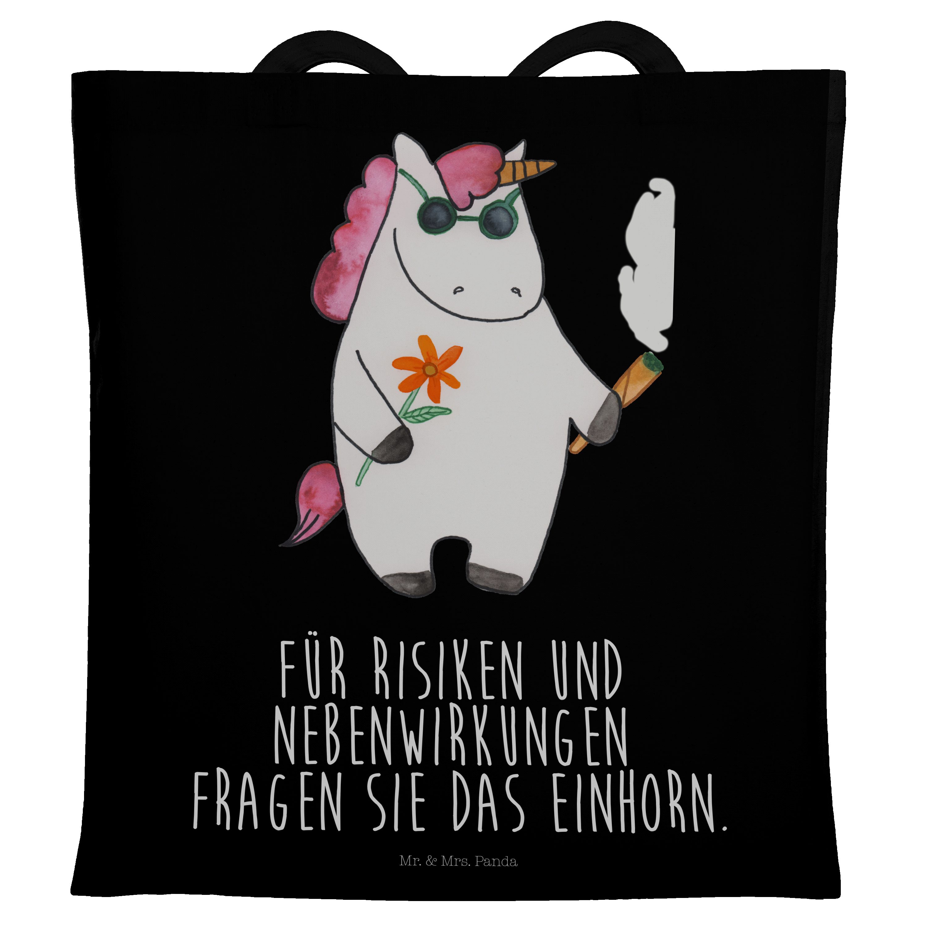 Mr. & Mrs. Panda Tragetasche Einhorn Woodstock - Schwarz - Geschenk, Jutebeutel, Einhorn Deko, Beu (1-tlg)