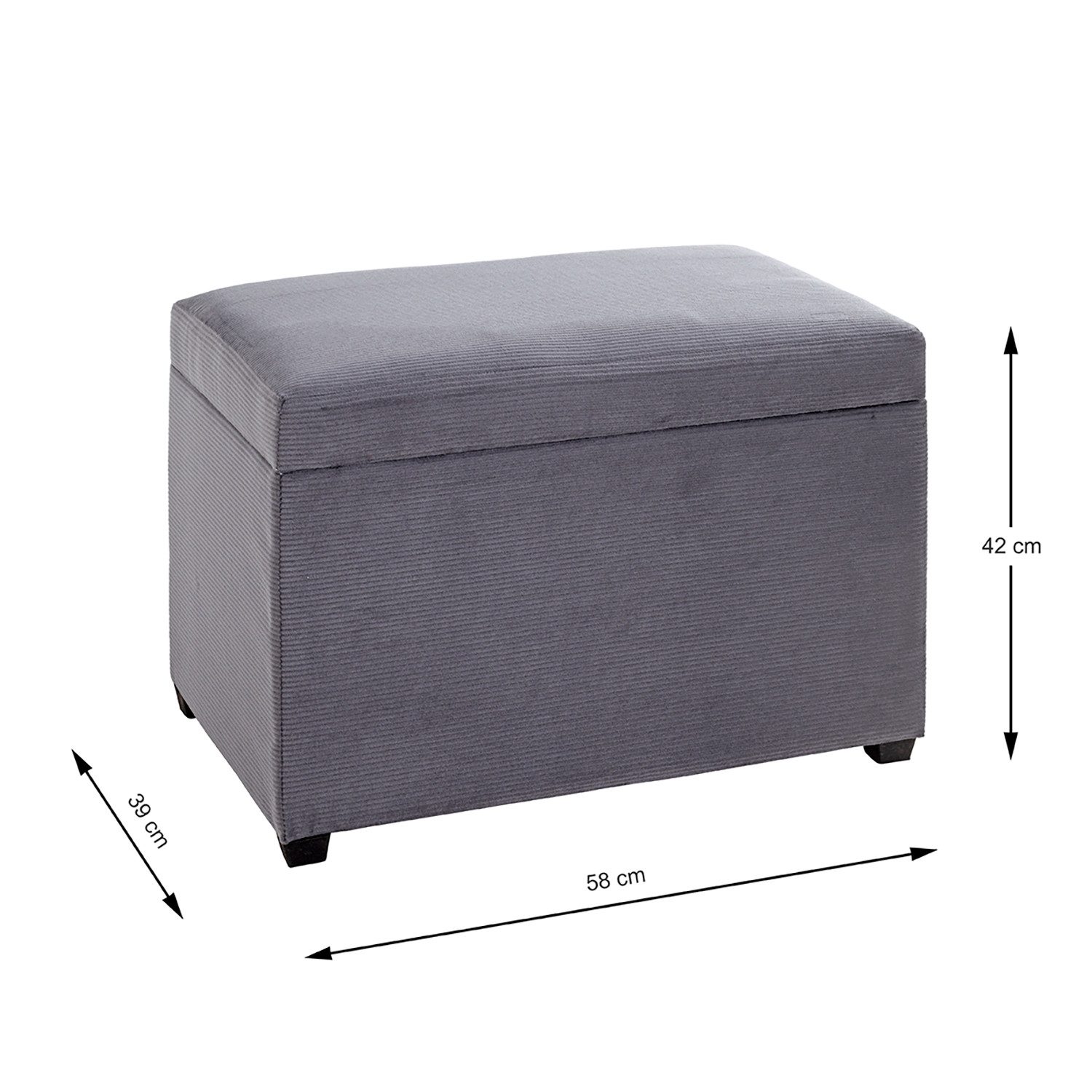 HAKU Sitztruhe CONNY Sitztruhe Grau - MDF, Textilgewebe Cord - H. 42cm x B. 58cm (1xSitztruhe, Deckelbank - Truhenbank), Banktruhe - Truhenbank - Sitzkiste - Kistenbank