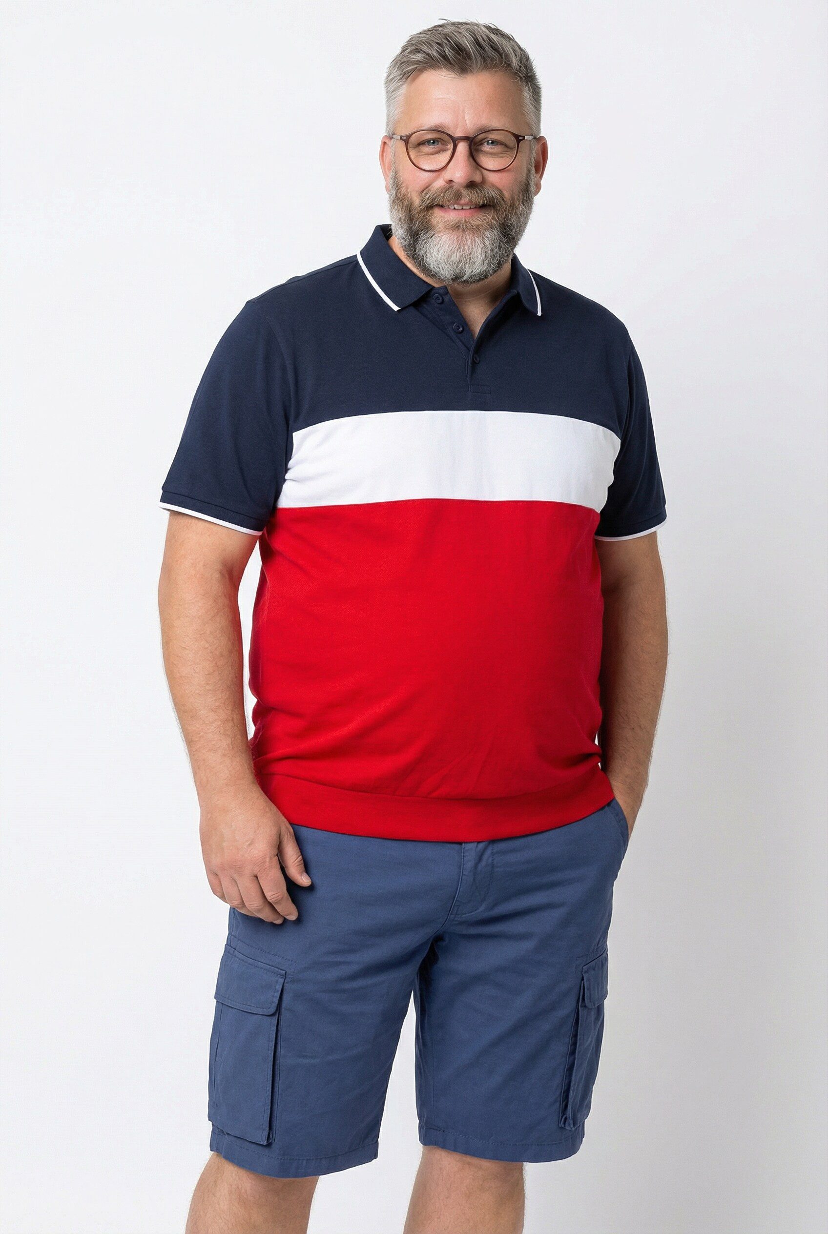 Poloshirt Poloshirt Bauchfit Colorblocking Halbarm