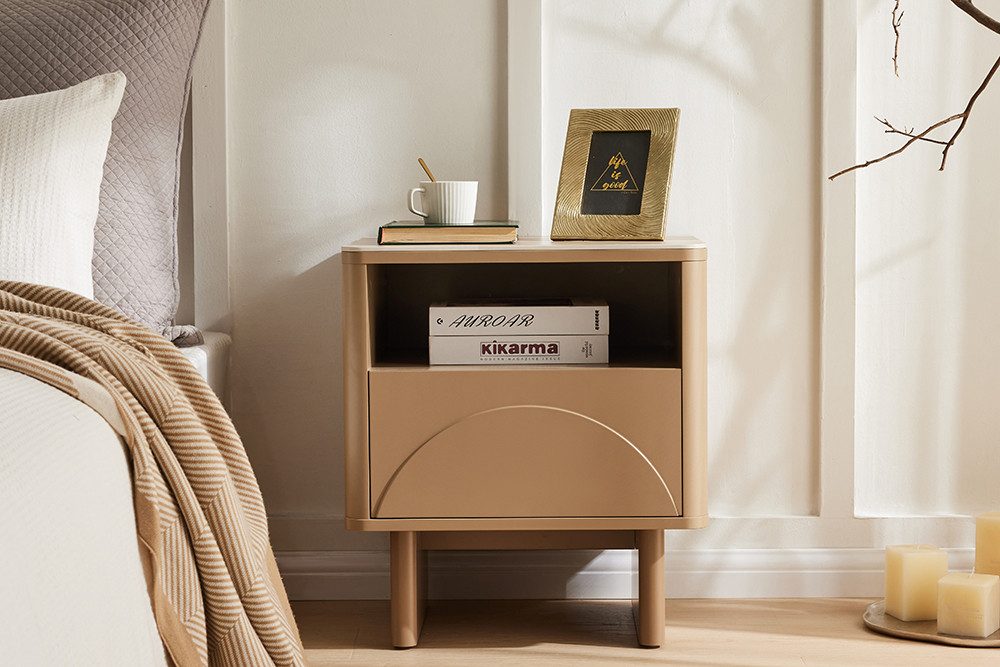 riess-ambiente Nachttisch SAVOY 50cm beige - Keramik, Travertin, Stauraum, m. Schublade, kompakt (Einzelartikel, 1-St), Moderner Beistelltisch - ideal für Schlaf-, Wohn- oder Gästezimmer