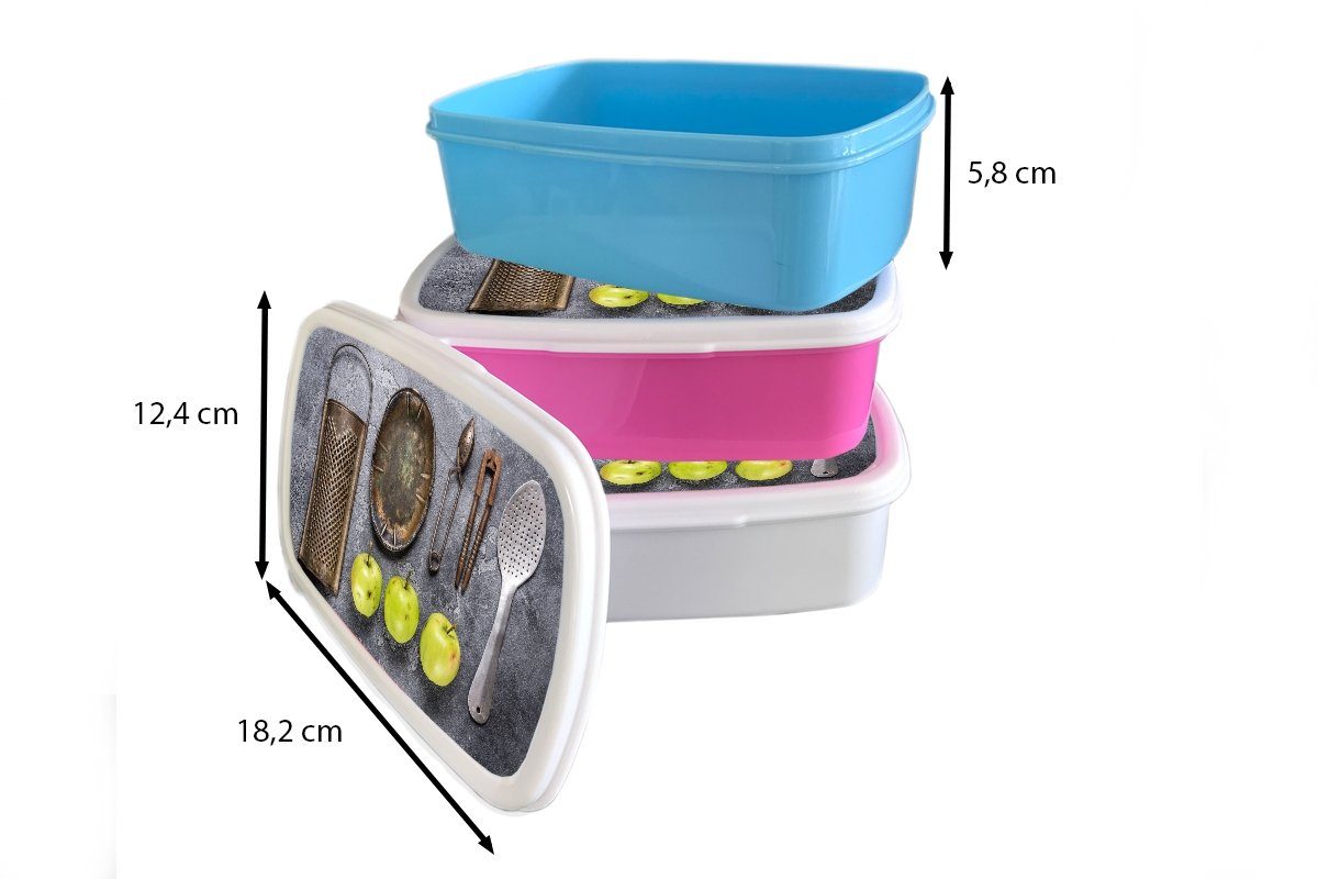 MuchoWow Lunchbox Kinder, - Küchenutensilien (2-tlg), Brotdose Küchengeräte, Kunststoff, Erwachsene, - für Brotbox Snackbox, Apfel Kunststoff rosa Mädchen