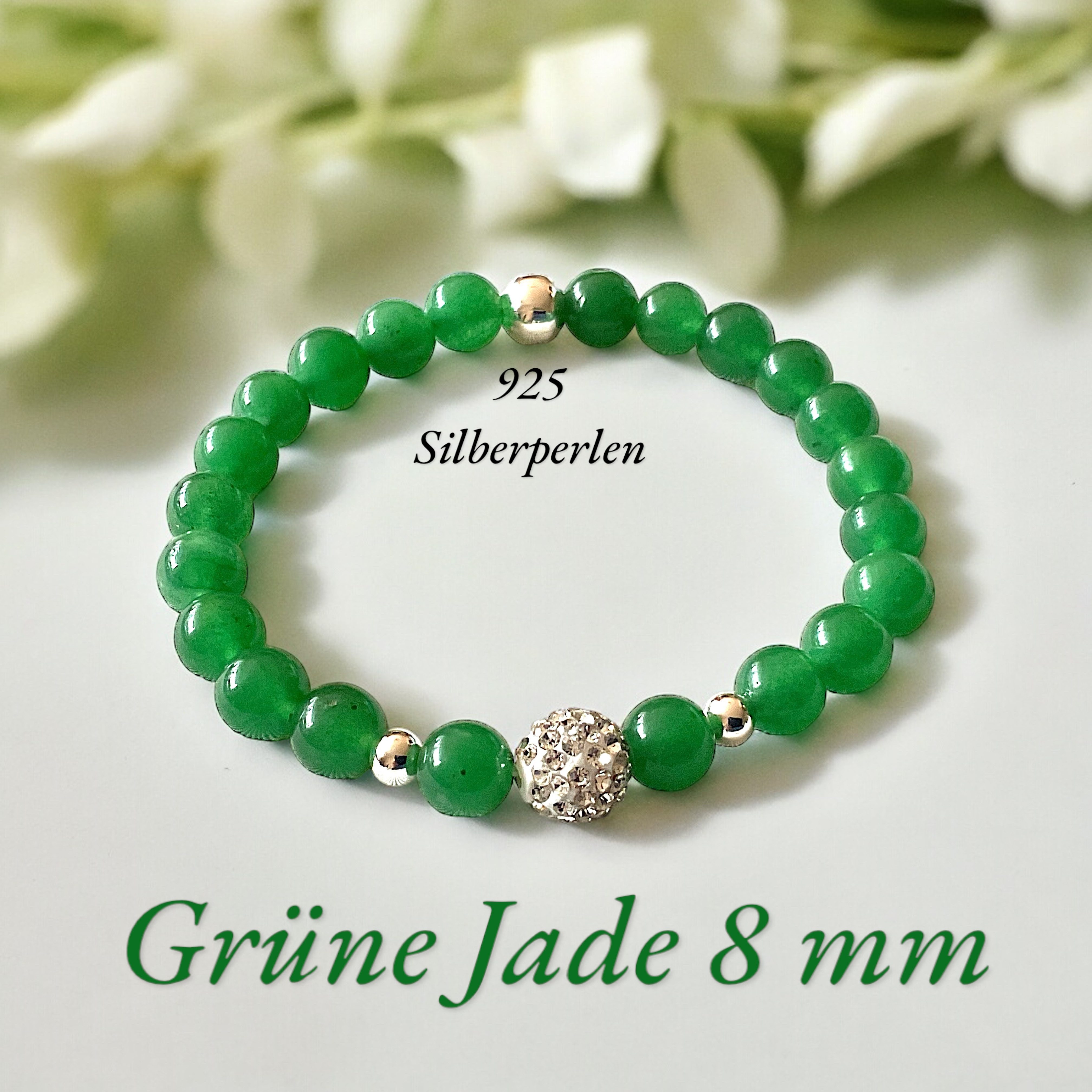 Steinfixx® Perlenarmband Jade grün Perlenarmband 8mm mit 925 Silberperlen u günstig online kaufen