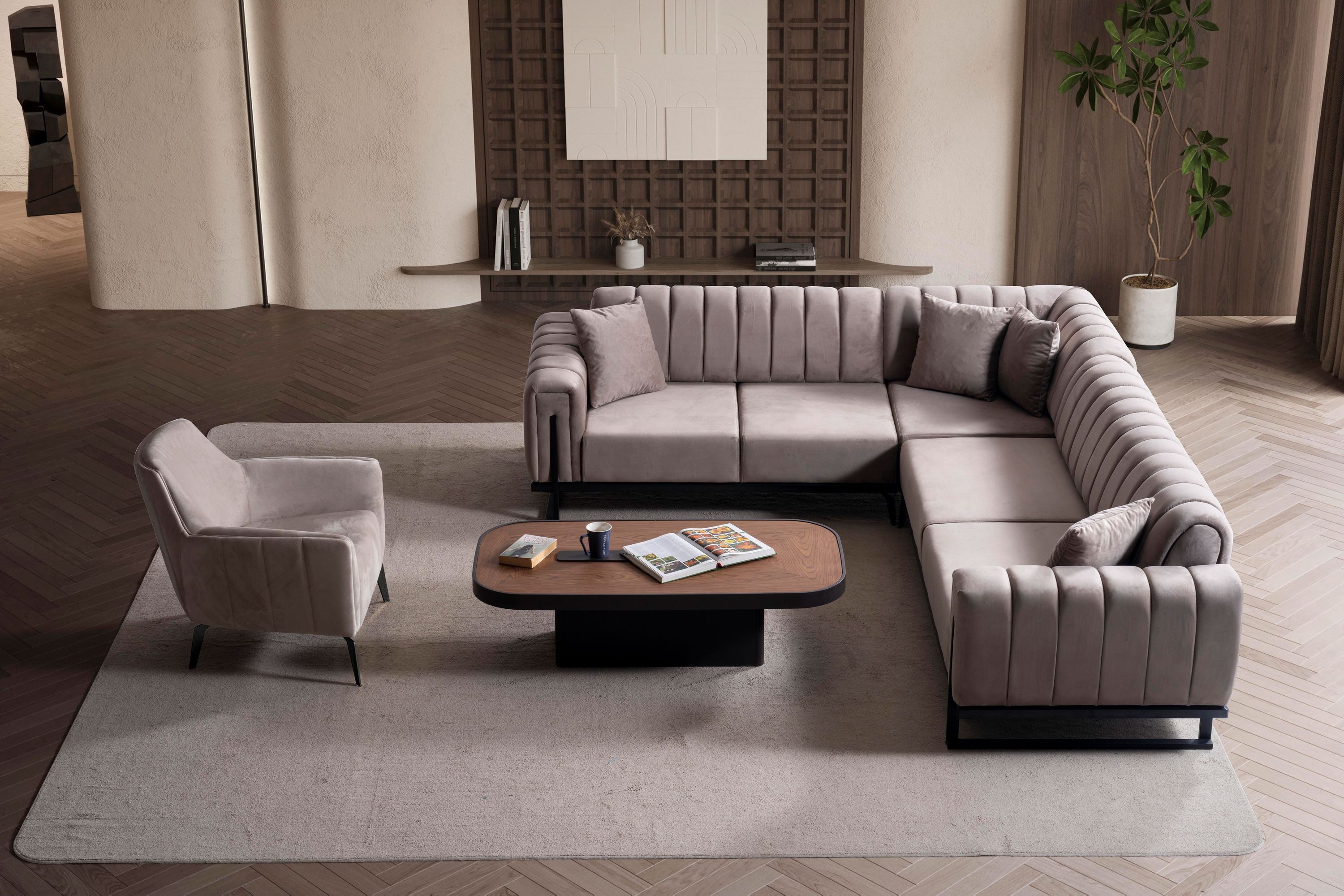 Özberk Sofa Paris Premium, Spar-Set 7 Teile, Ecksofa Garnitur Polsterecke Couch