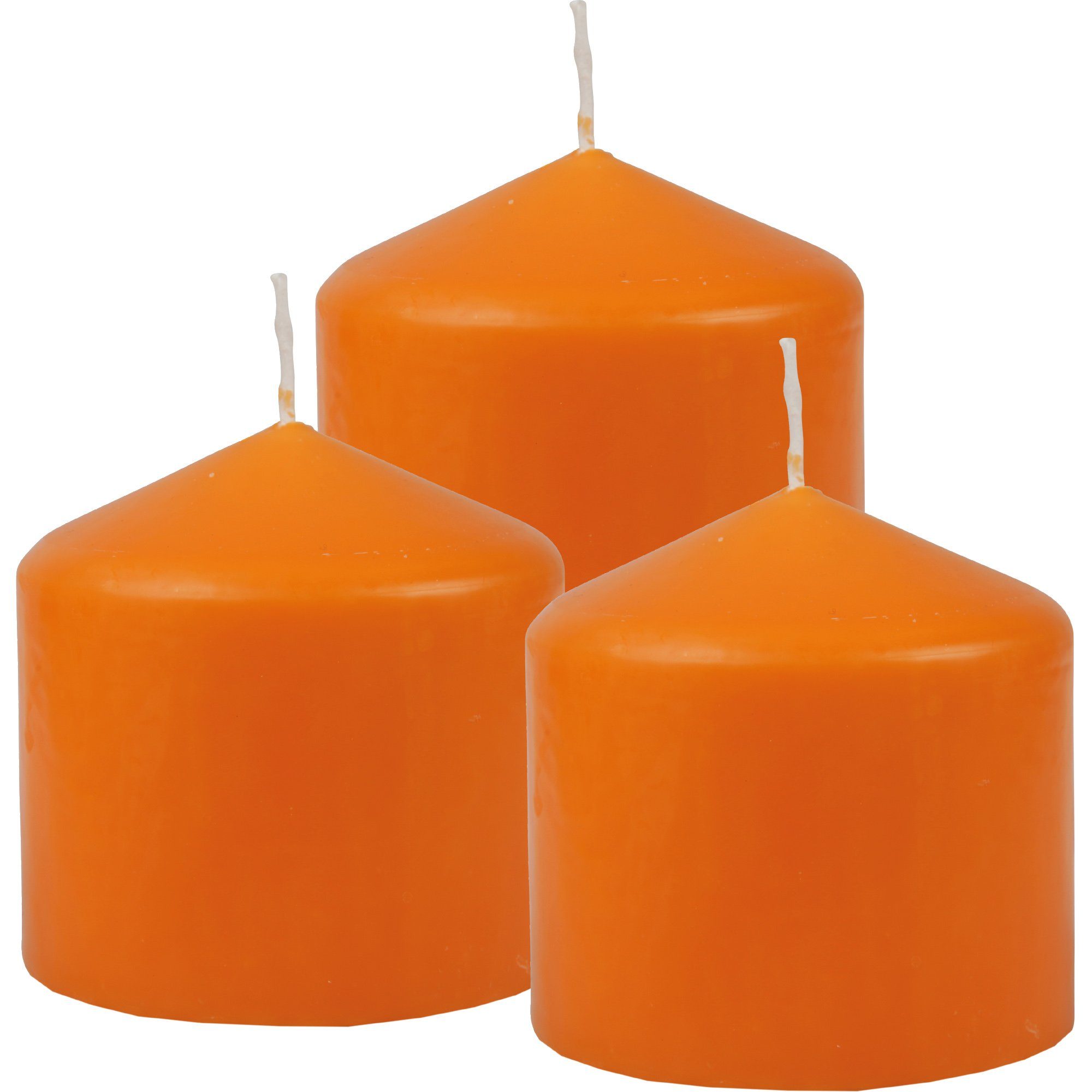 HS Candle Stumpenkerze Blockkerze (3-tlg), Wachskerzen Ø8cm x 8cm - Kerze in vielen Farben Ocker