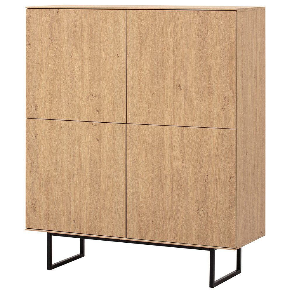 Lomadox Highboard KASOL-61, Eiche Dekor 115 cm 4-türig grifflos Push-to-open Metallgestell schwarz