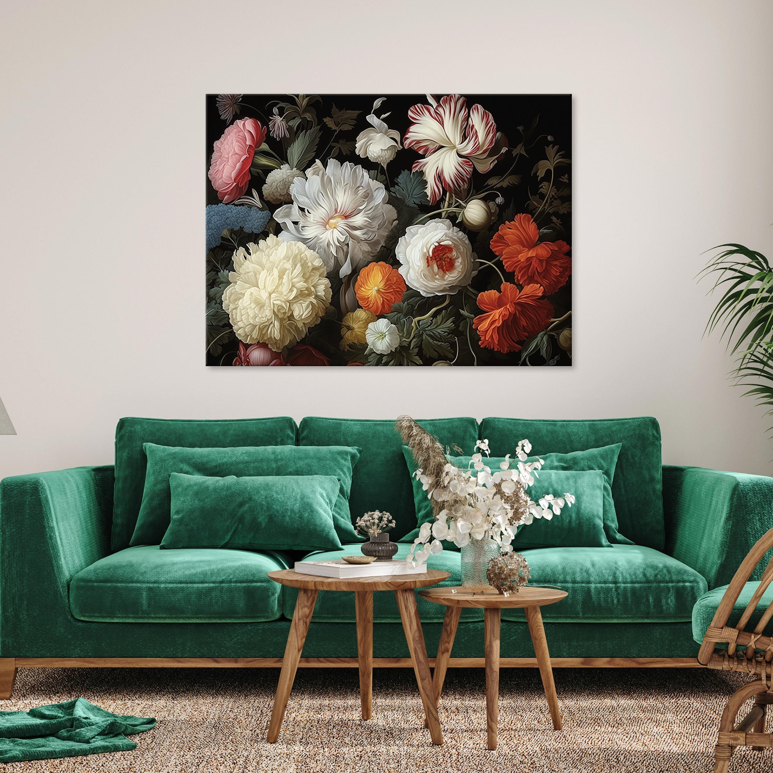 Wallarena Leinwandbild Blumen Vintage - Schwarz - Elegant - Wohnzimmer, Blumen, 40x30x2cm