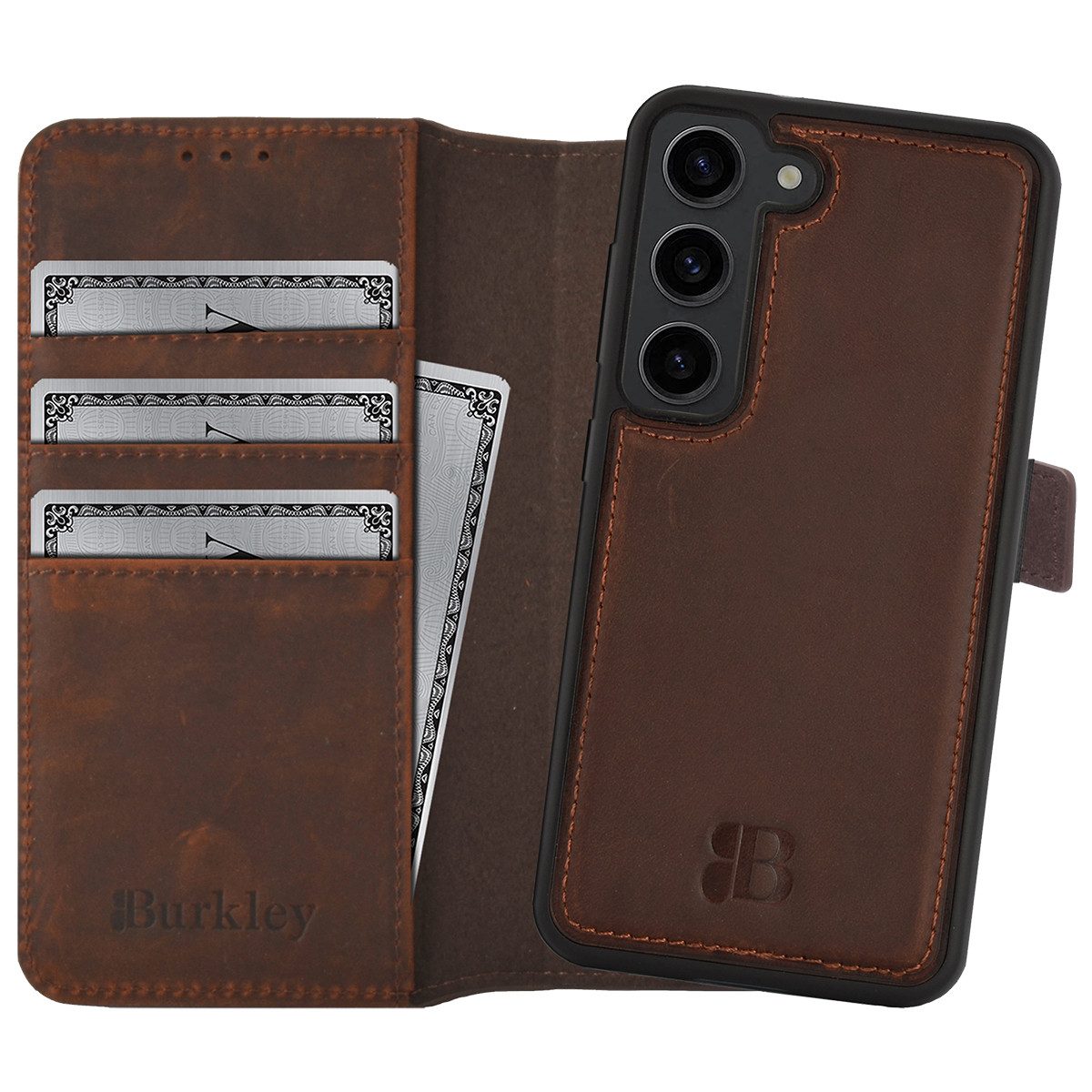 Burkley Handytasche 2-in-1 Leder Handytasche Samsung Galaxy S24 5G (1-tlg., Book Case Lederhülle mit Kartenfach und Magnetverschluss), herausnehmbare Innenhülle, Kartenfächer