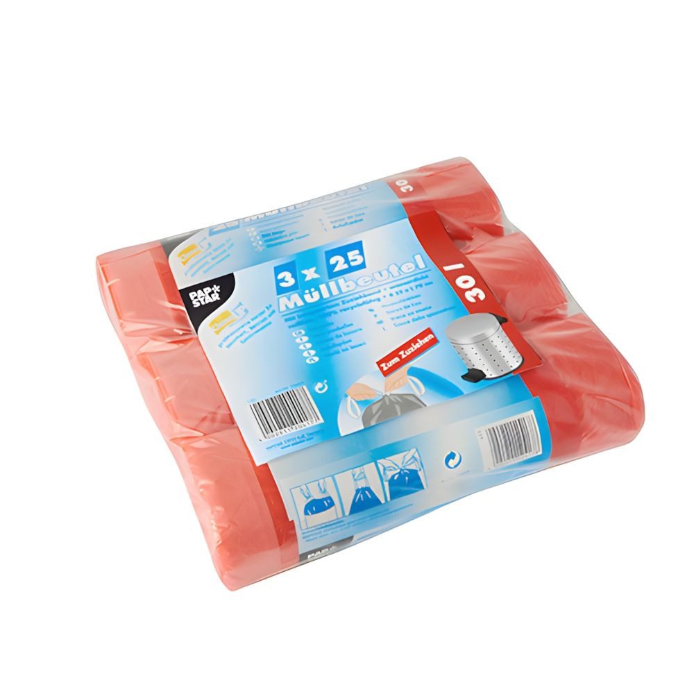 PAPSTAR Müllbeutel Müllbeutel mit Zugband, HDPE 30 l 70 cm x 55 cm rot 17 my 375 Stk