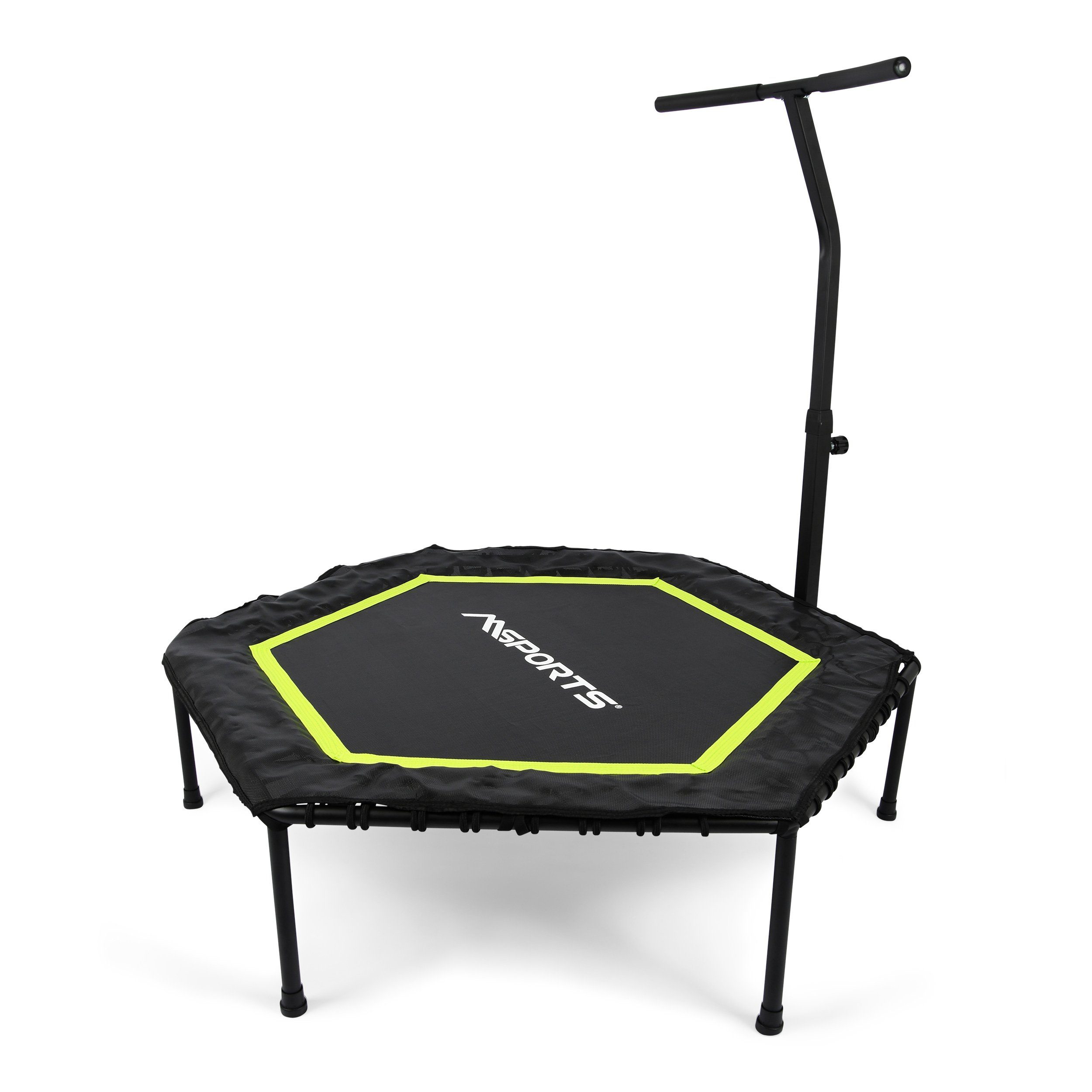 MSports® Fitnesstrampolin Fitness Trampolin mit Klappfunktion und Haltestange für Indoor und Outdoor, mit Höhenverstellung 150 kg Belastbarkeit Grün