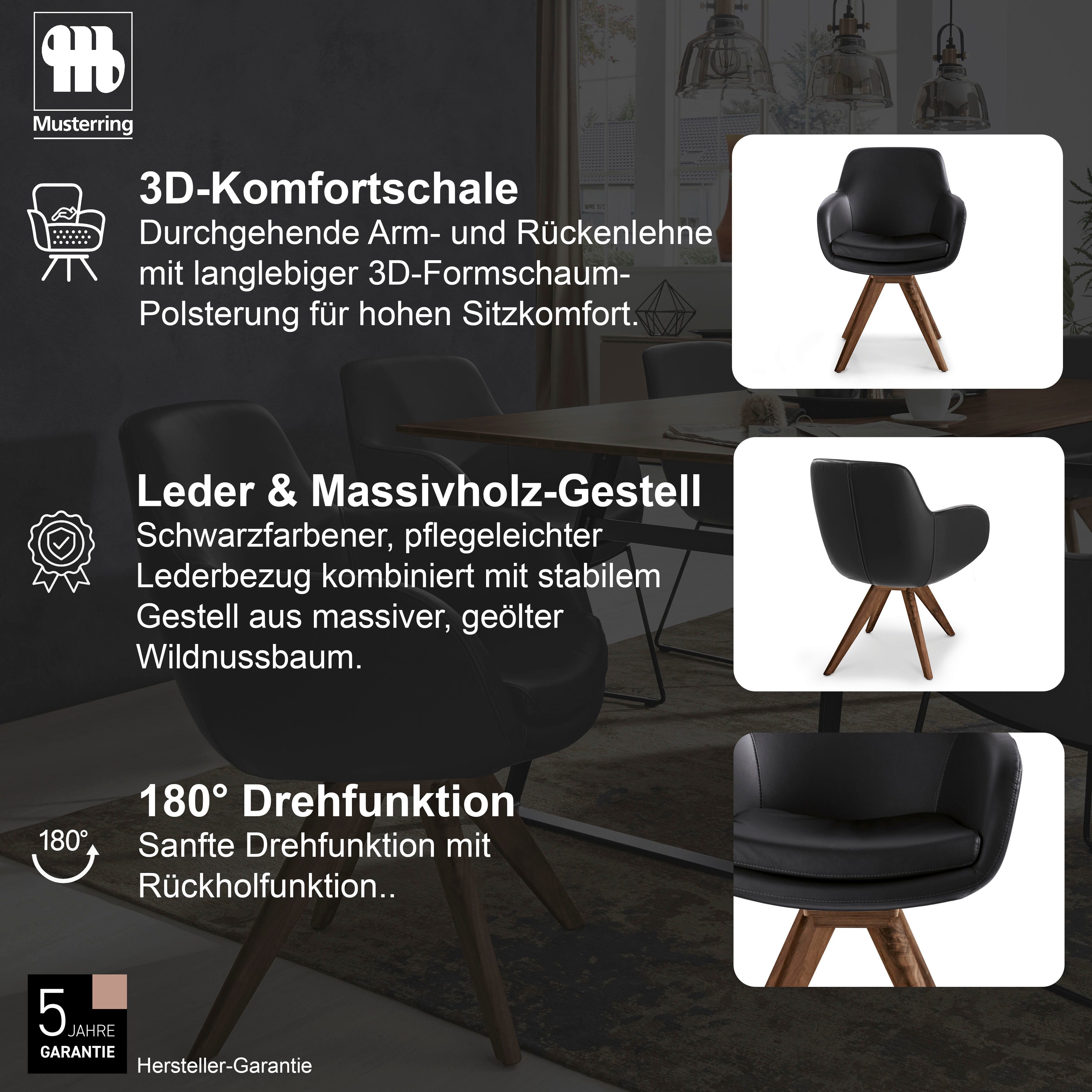 Musterring Esszimmerstuhl Tavia (Set, 2 St), Stativgestell Wildnussbaum, Drehfunktion optional, diverse Farben